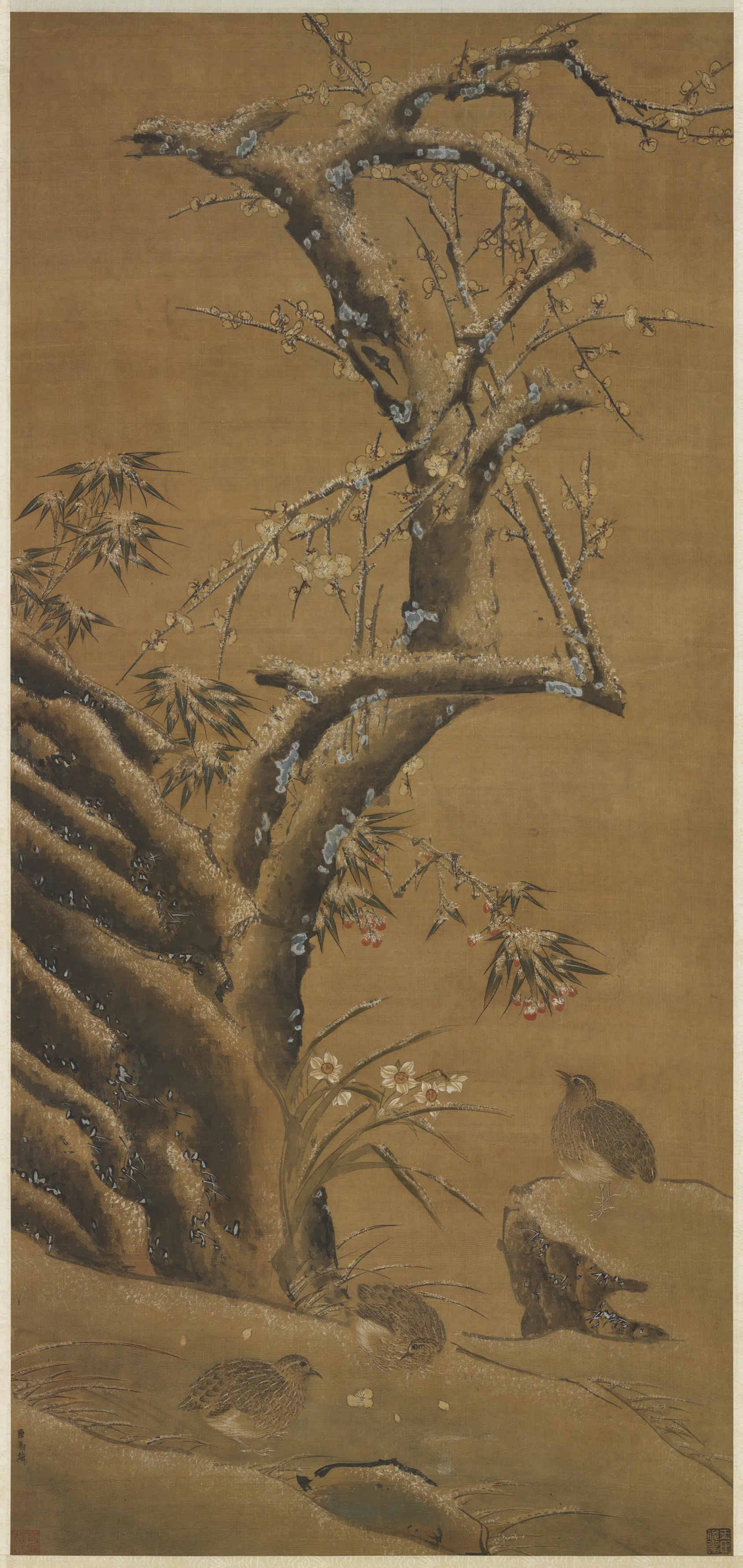 南宋【马麟】《画花鸟图轴》