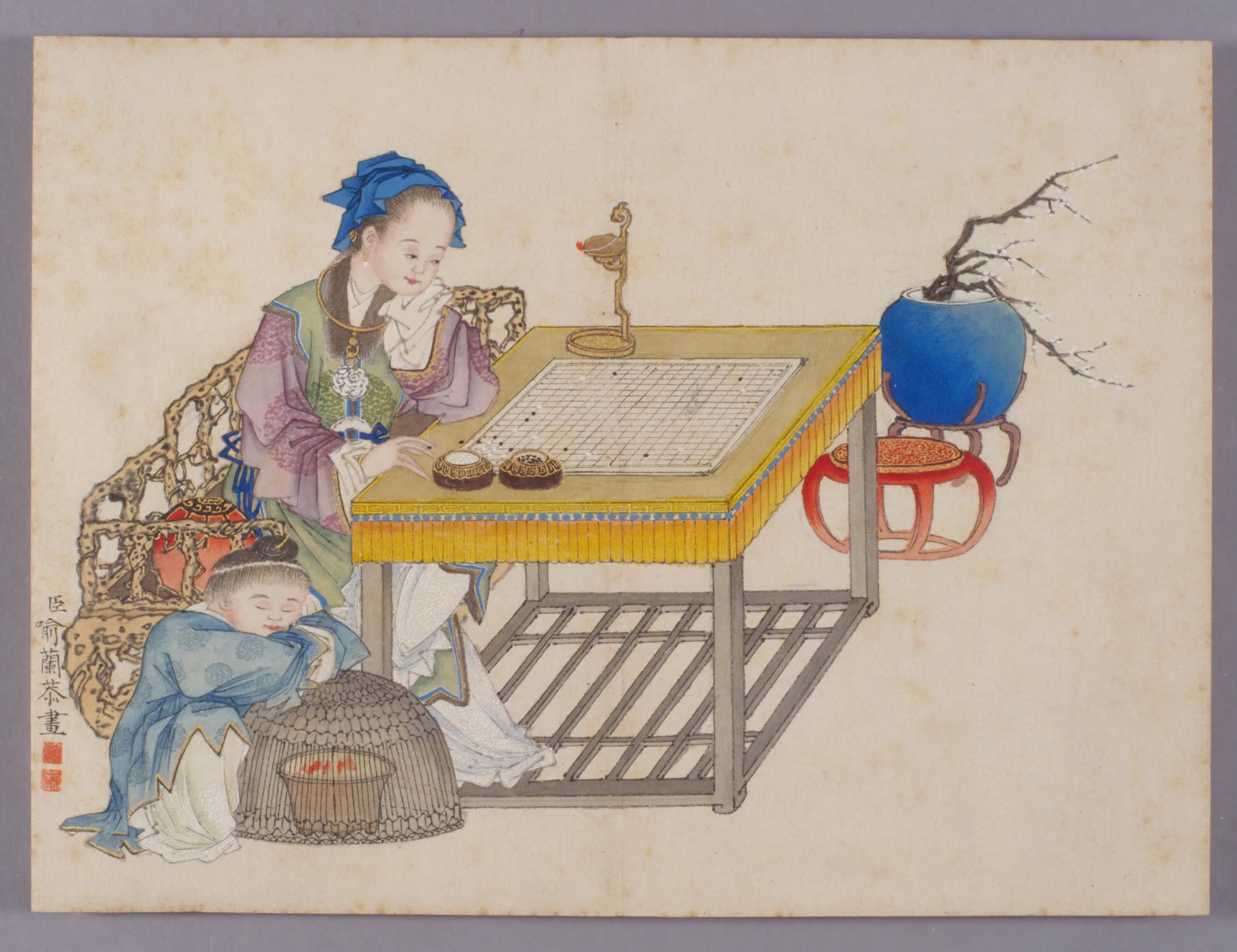 清代【喻兰】《仕女清娱图册（8开）》 第8张