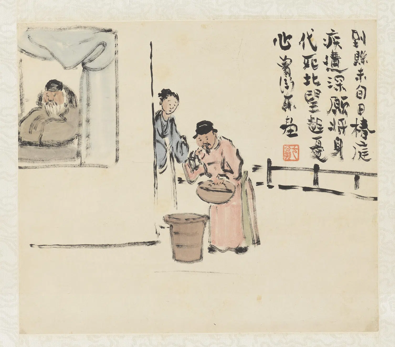 清代【曾衍东】《二十四孝八屏图轴-尝粪忧心》