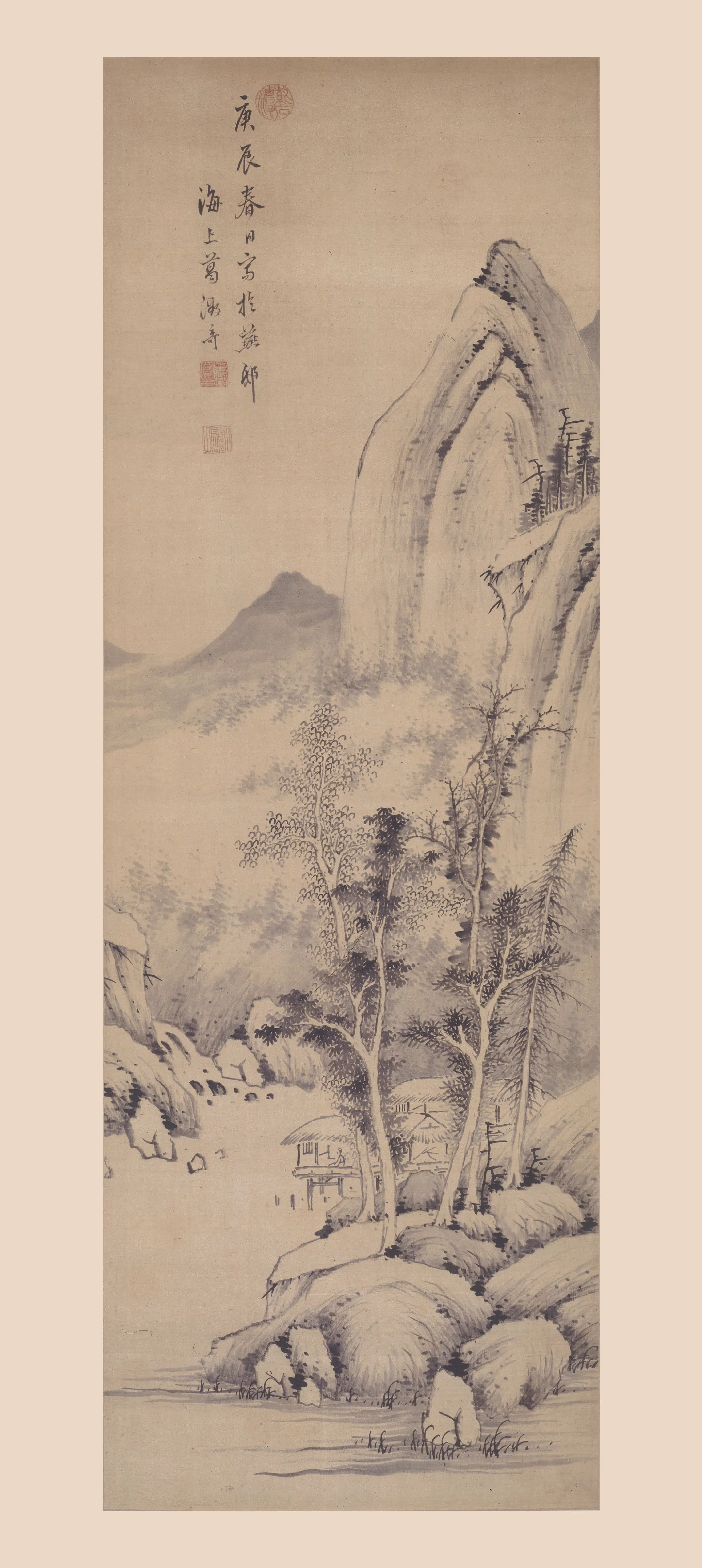 明朝【葛徵奇】《水阁听泉图轴》 第1张