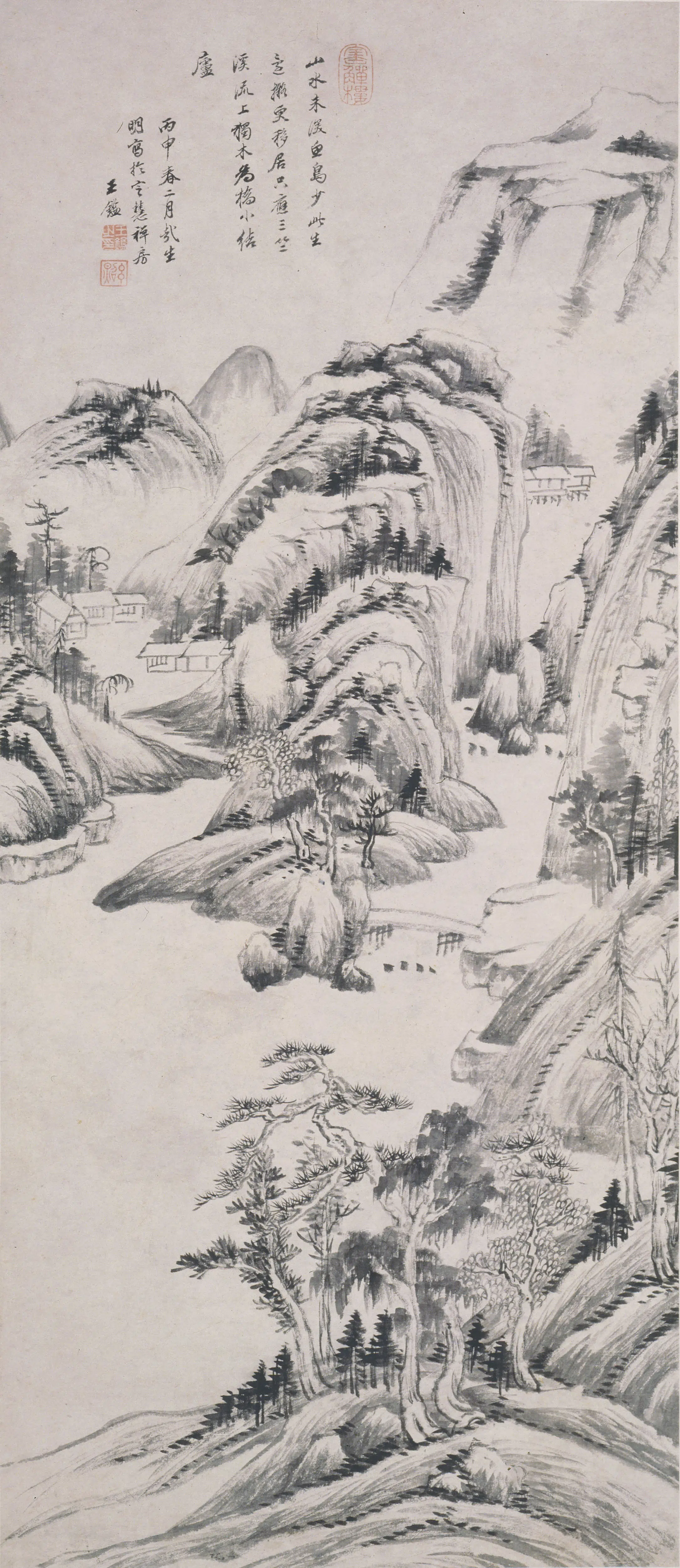 清代【王鉴】《溪山结庐图轴》