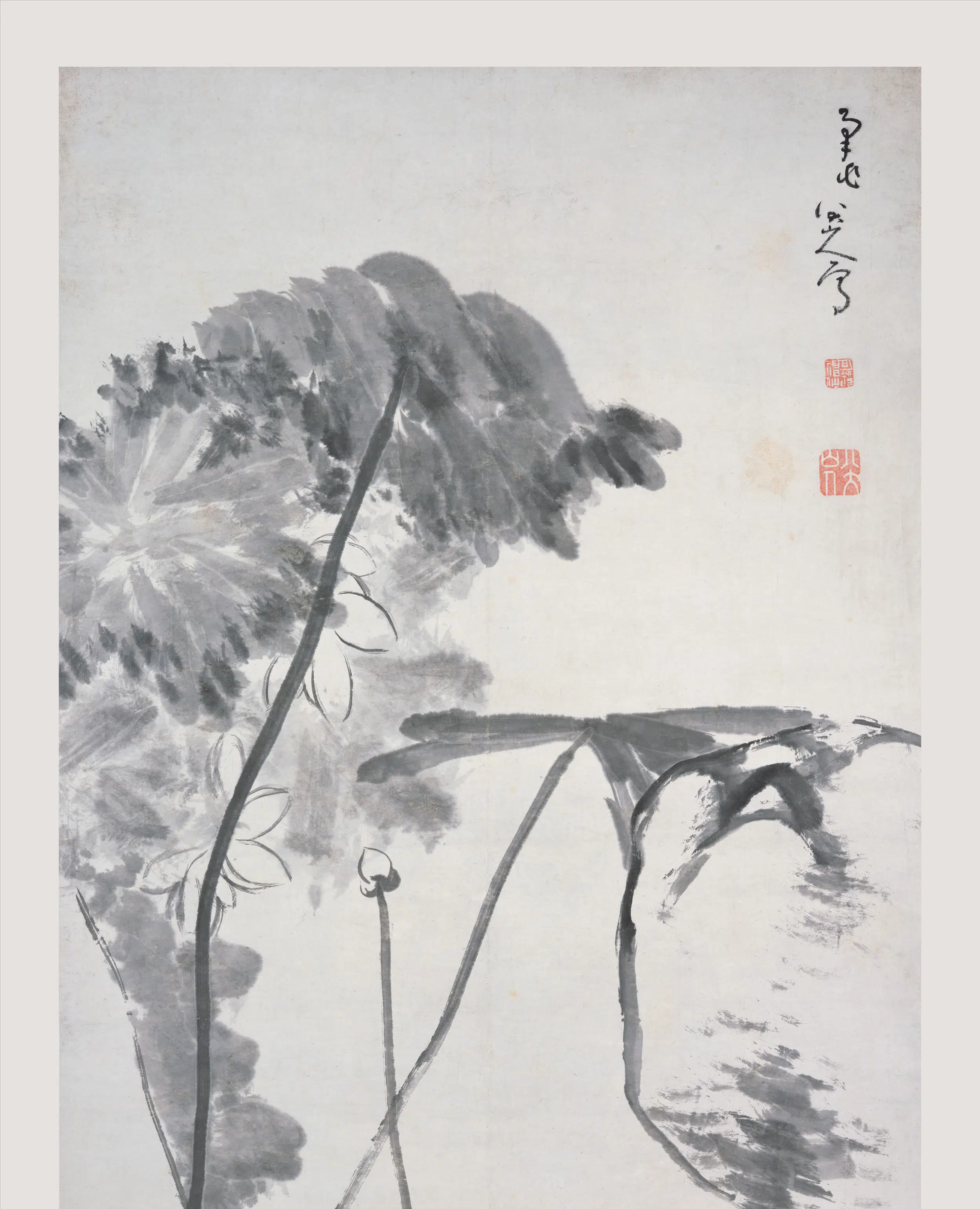 清代【朱耷】《荷鸭图轴-2》