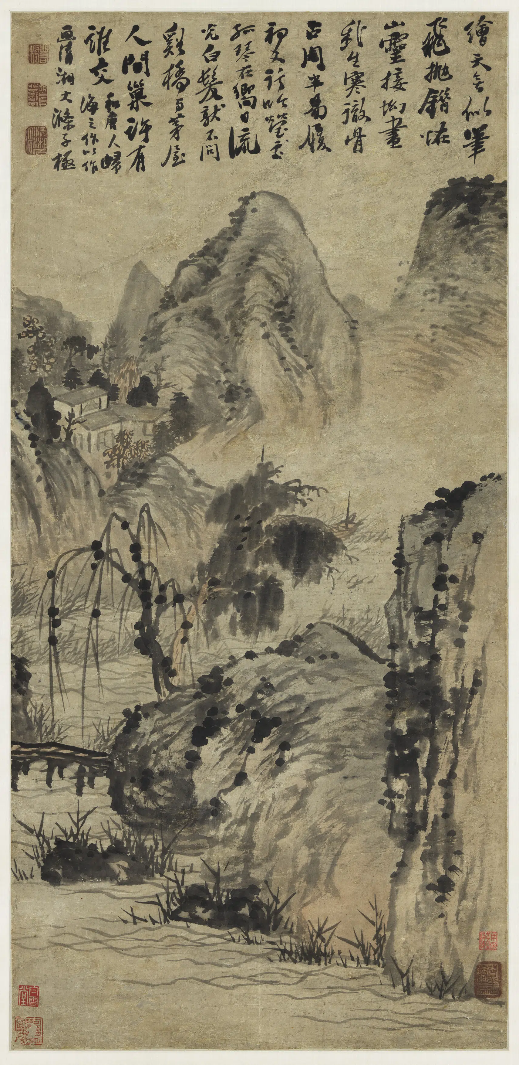 清代【石涛】《写唐人诗意图轴》