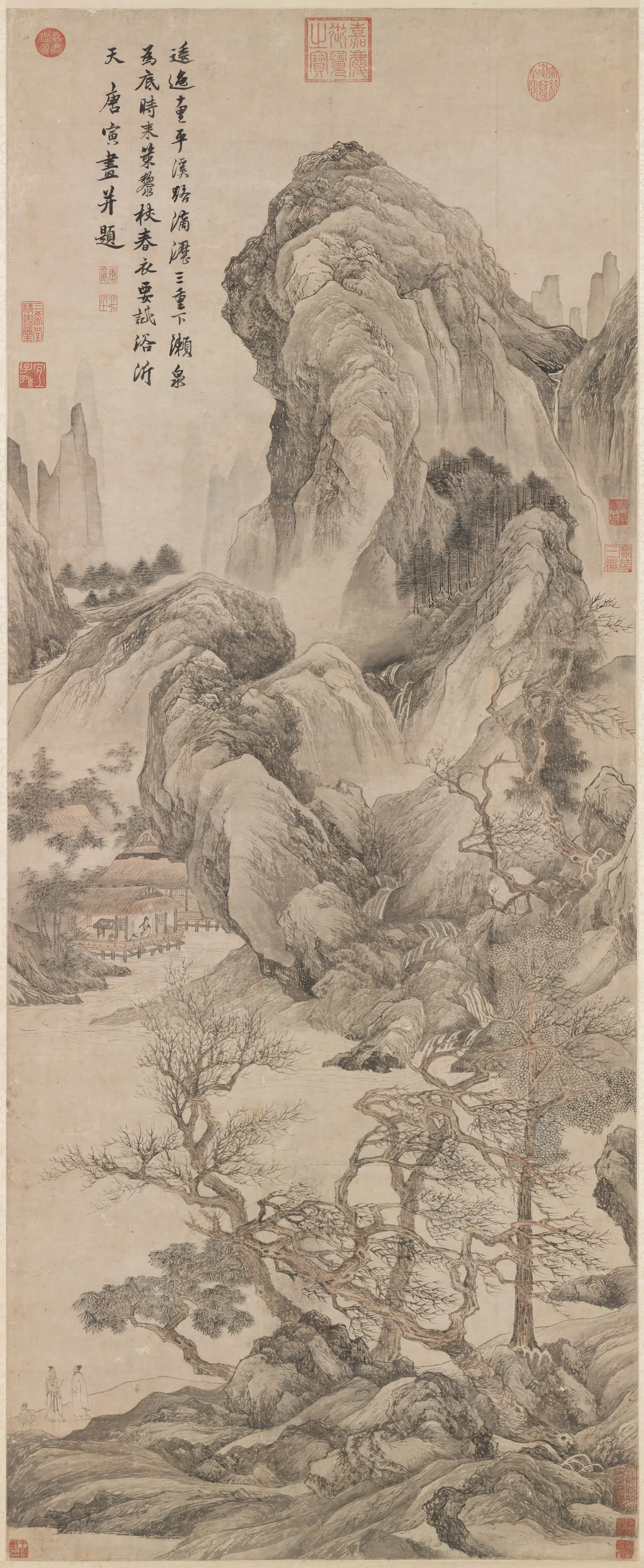 明朝【唐寅】《暮春林壑图轴》