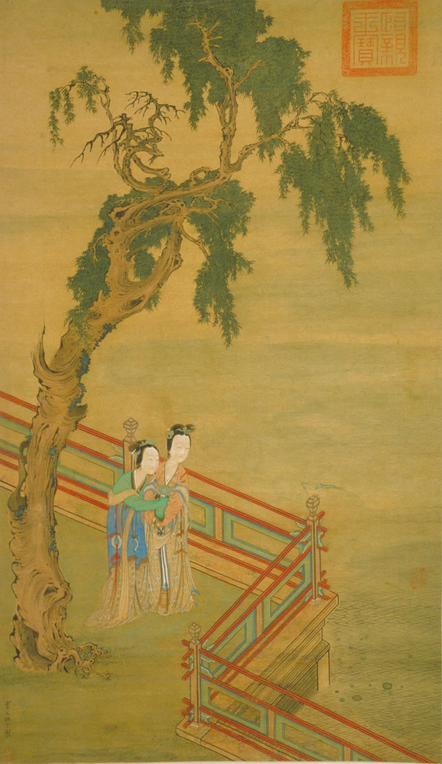 清代【仇英】《仕女鹦鹉图（普清）》