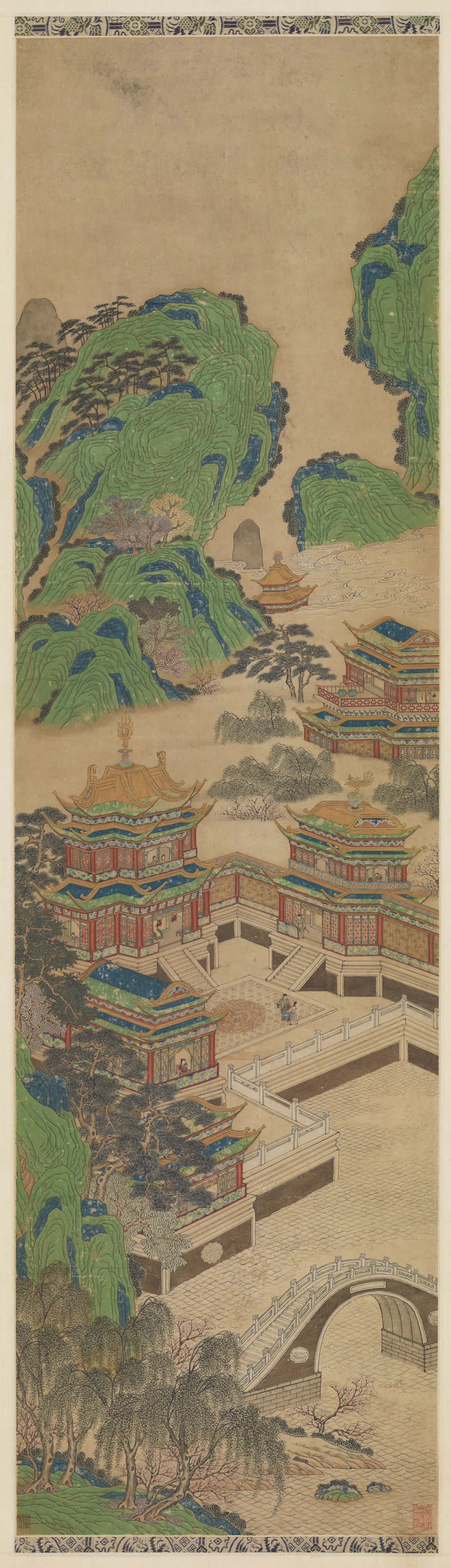 《无款青绿汉宫夜宴图四屏镜片》 第3张 《无款青绿汉宫夜宴图四屏镜片》 第3张