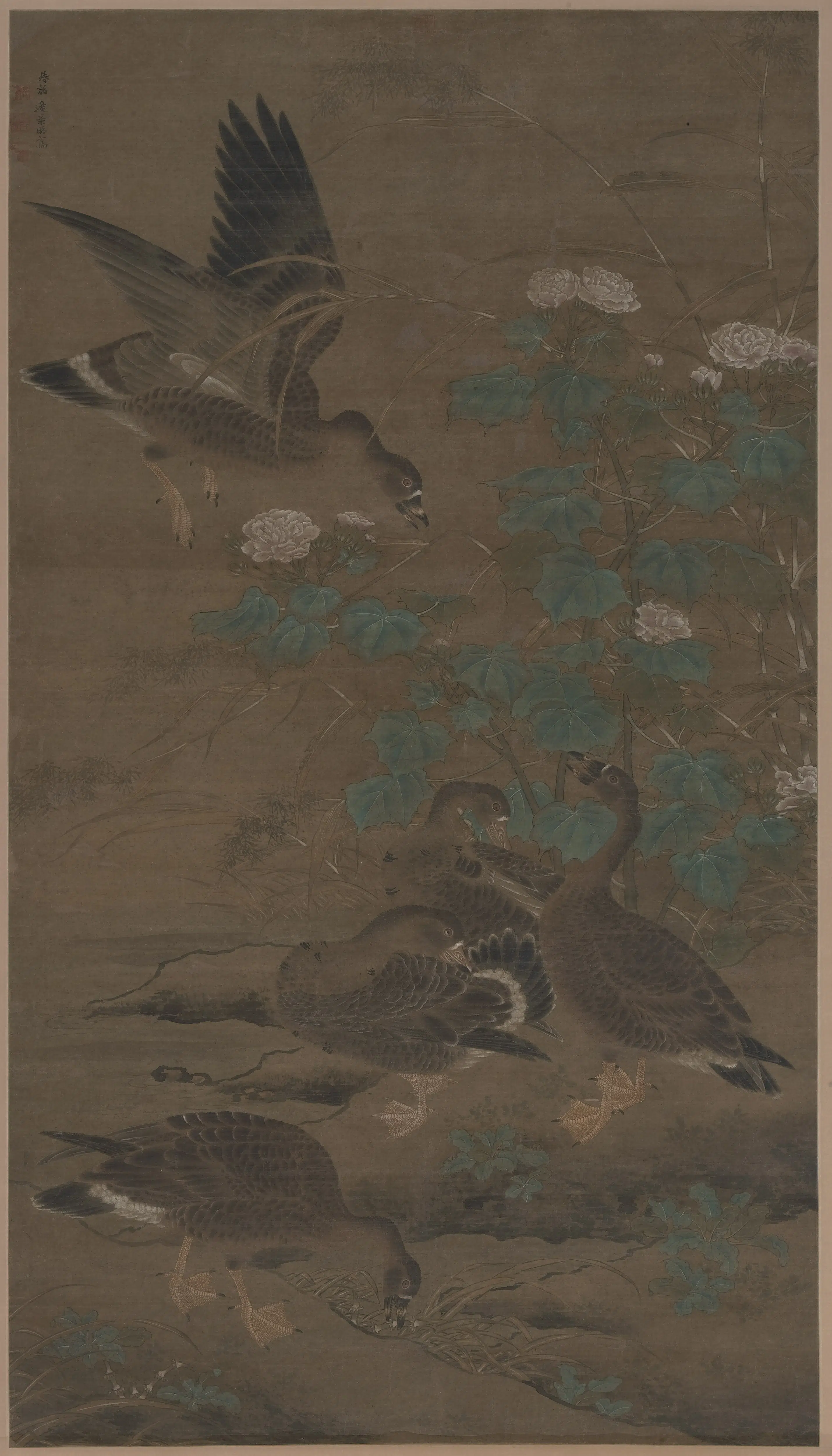 明朝【佚名】《芙蓉芦雁图轴》