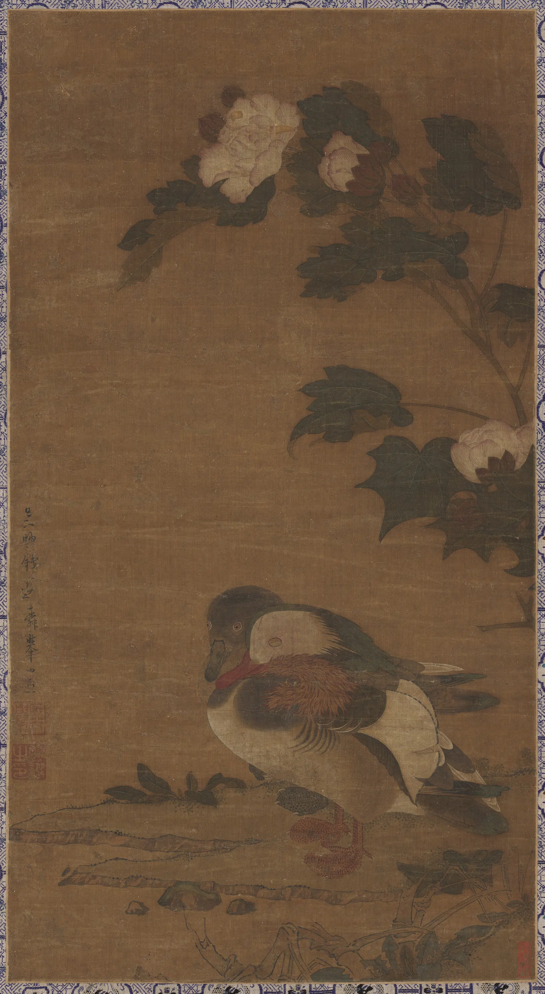 宋-元朝【钱选】《芙蓉鸳鸯图轴》