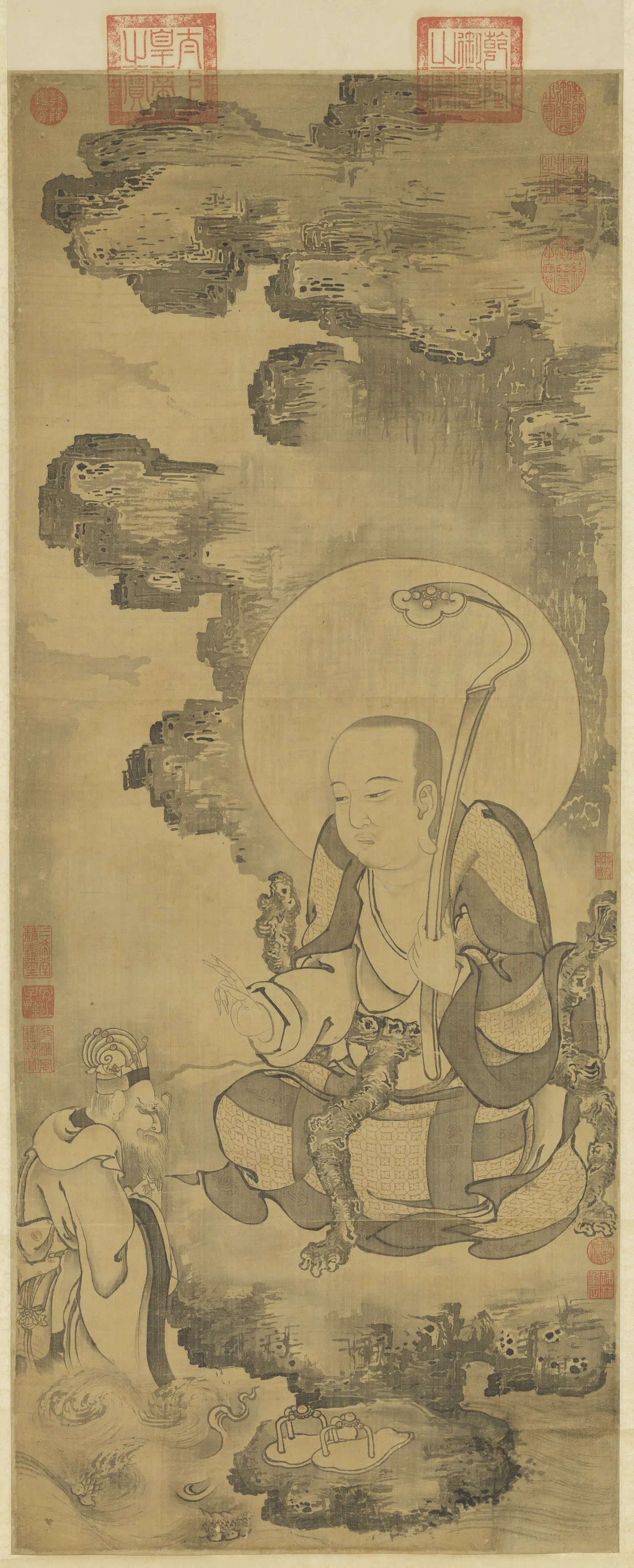 元代《元人画第十二毕那楂拉哈拔拉錣杂尊者图轴》