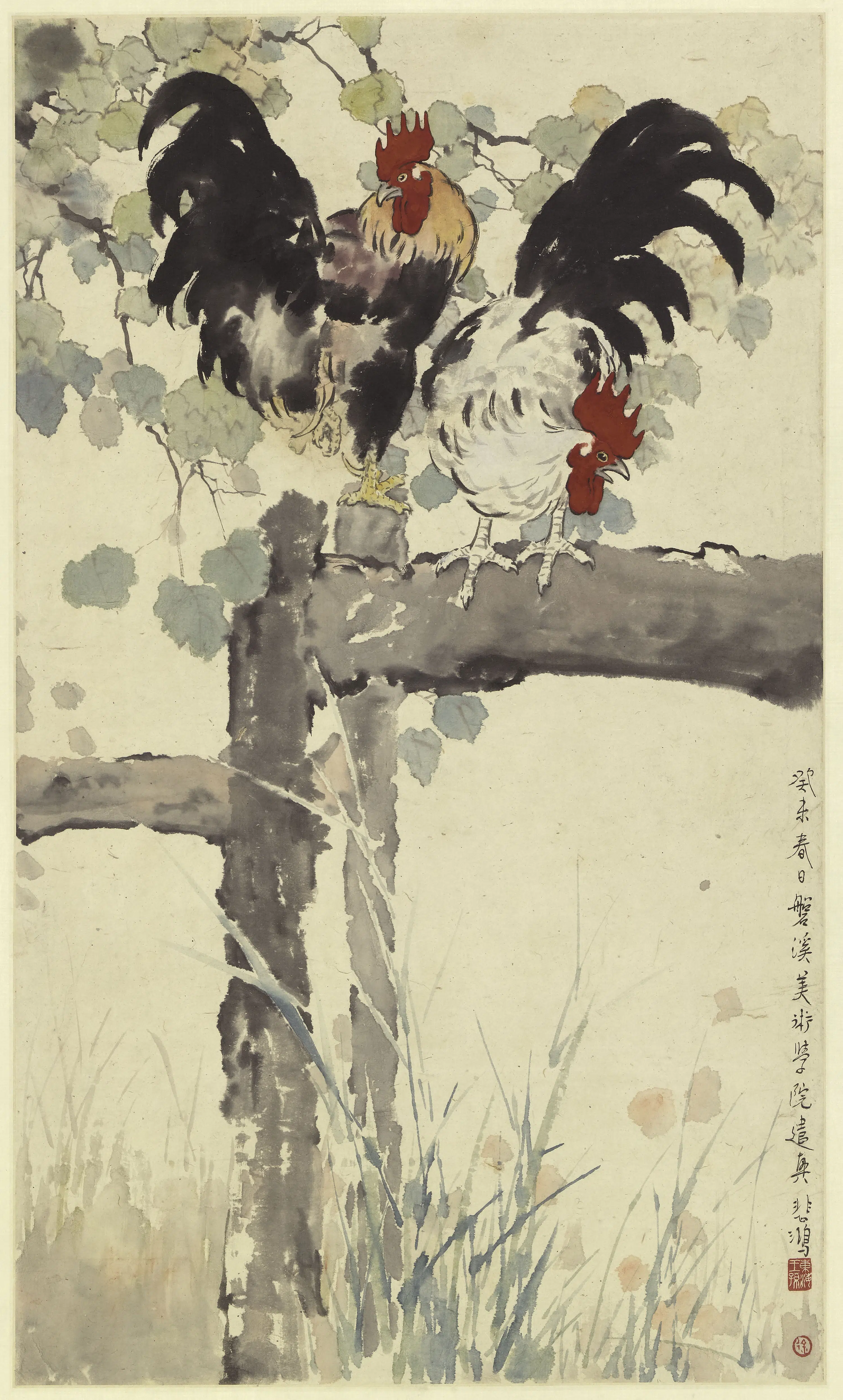 近现代【徐悲鸿】《设色雄鸡图轴》