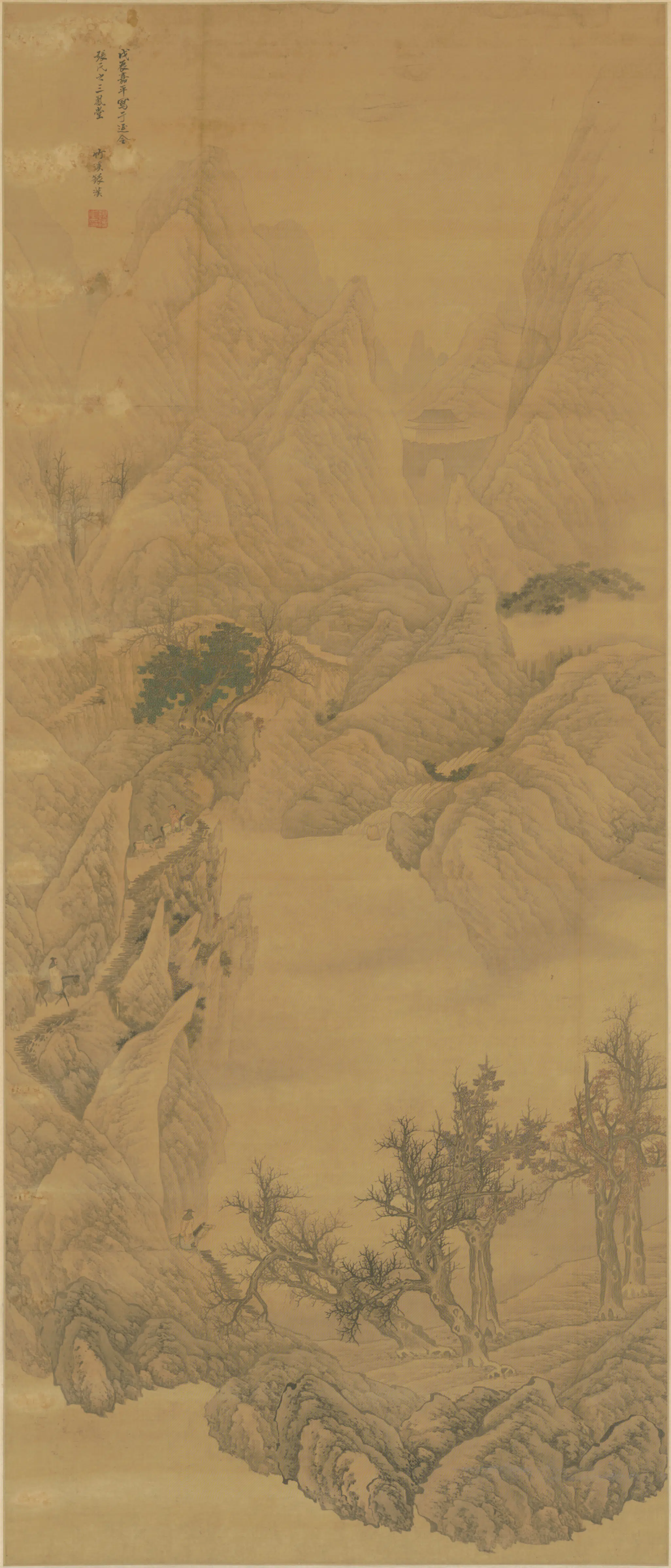 清代【银汉】《秋景山水图轴》