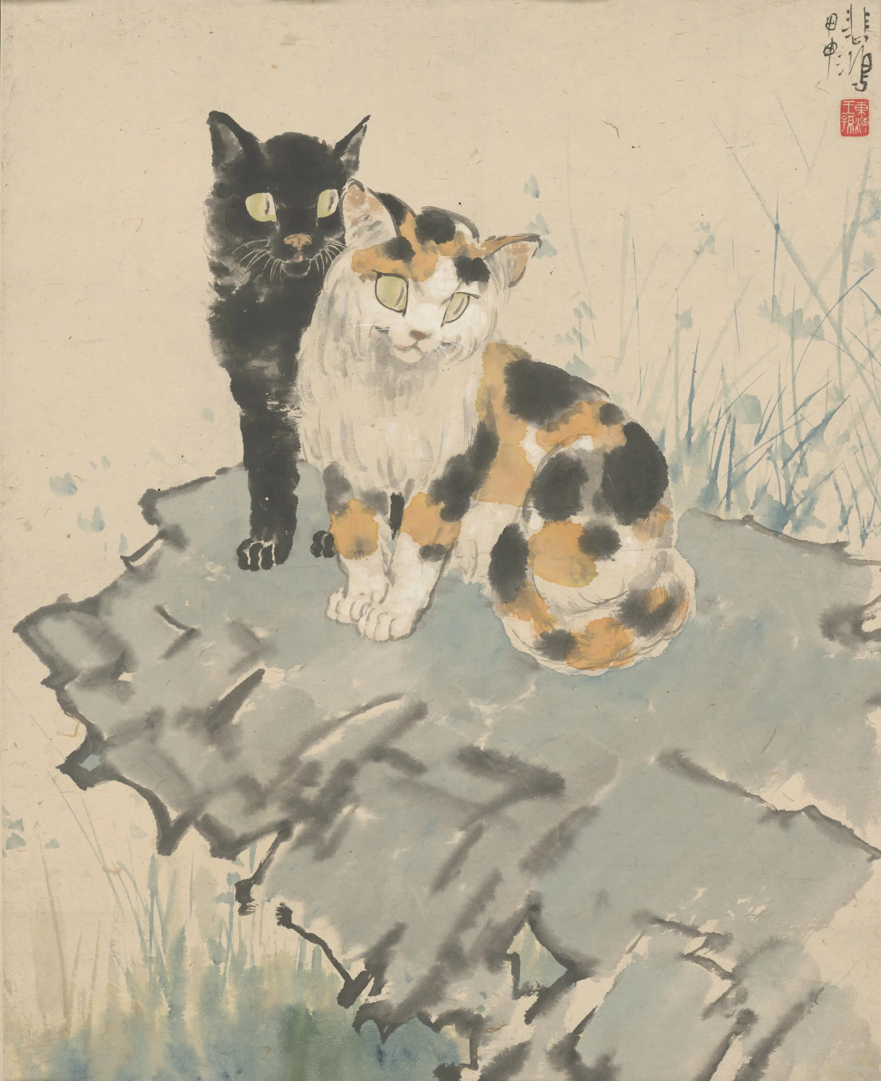 近现代【徐悲鸿】《双猫图轴》