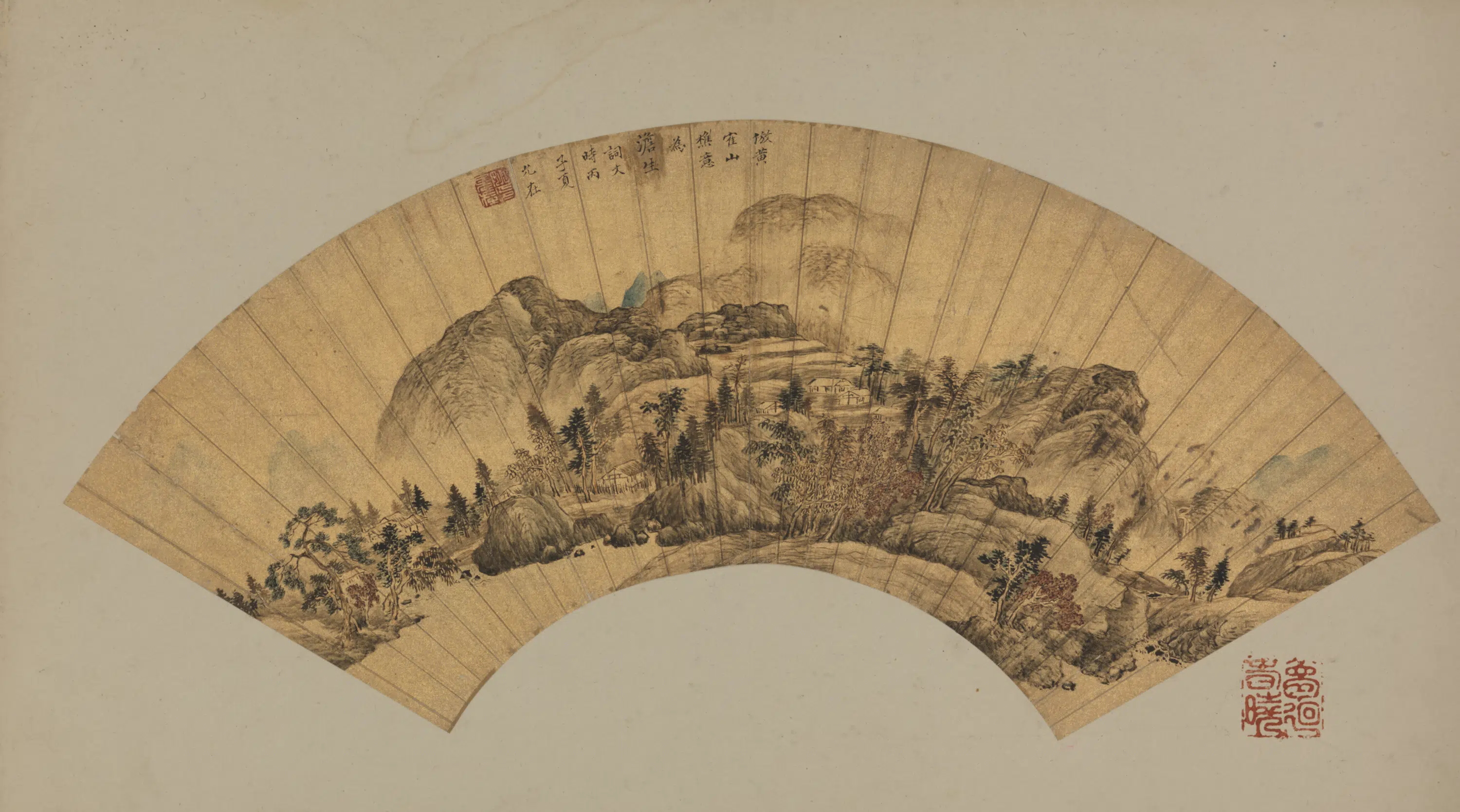 元朝【王蒙】《姚允在仿王蒙山水扇》