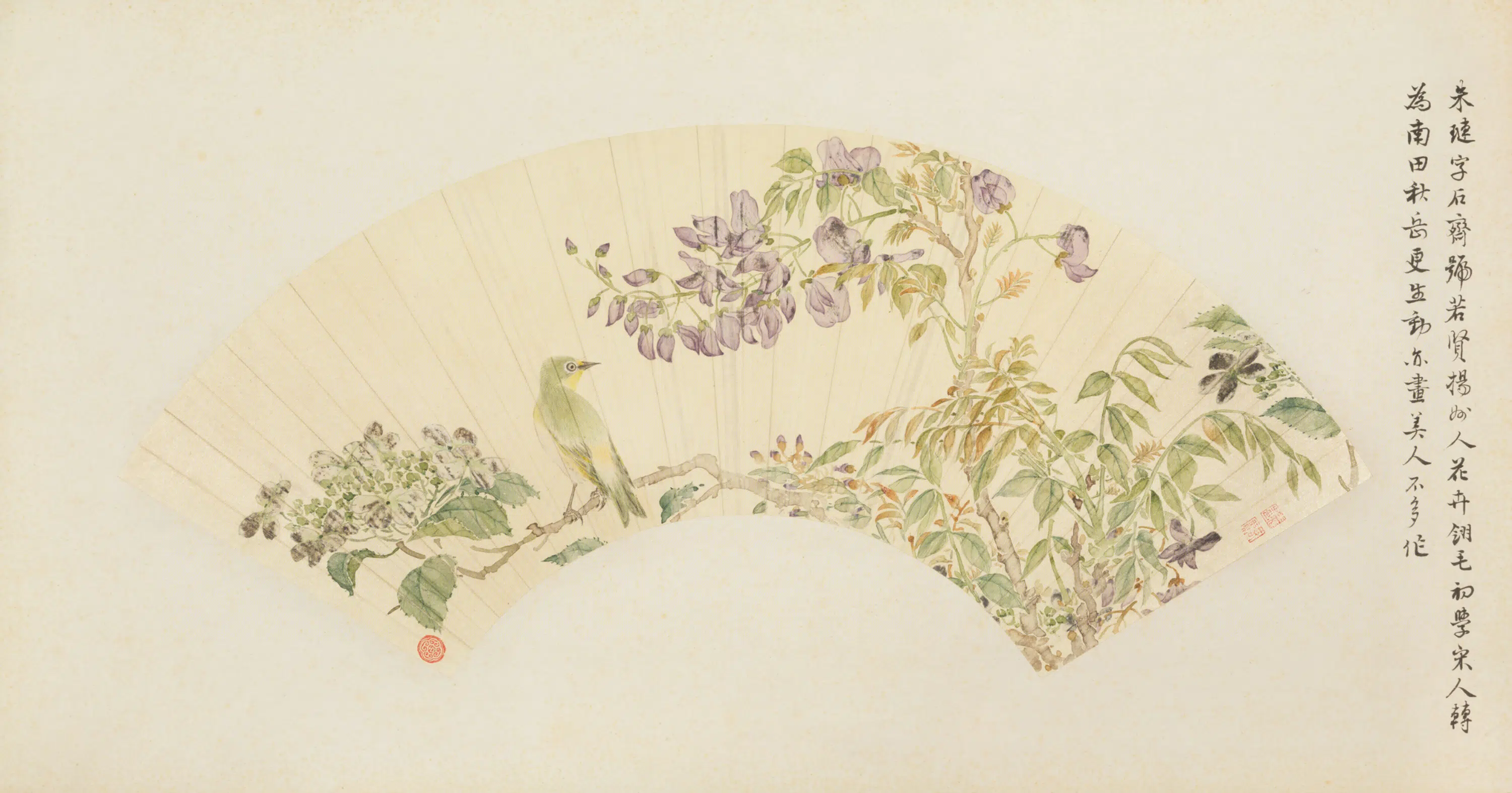 清代【朱琏】《花鸟图扇页》