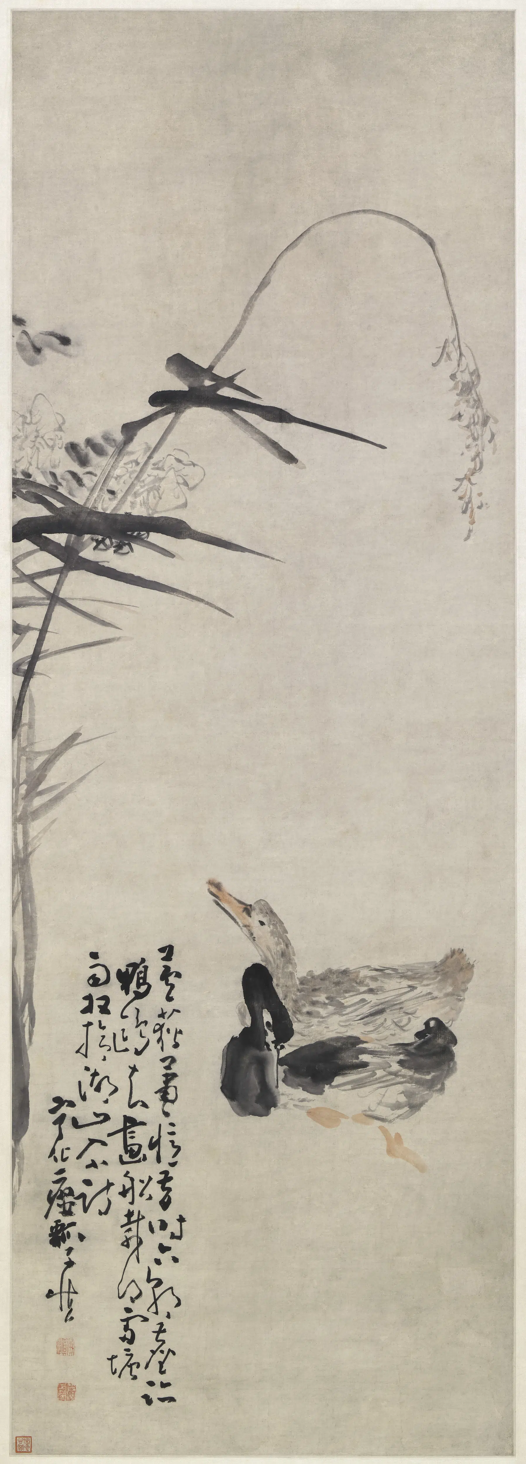 清代【黄慎】《芦鸭图轴》