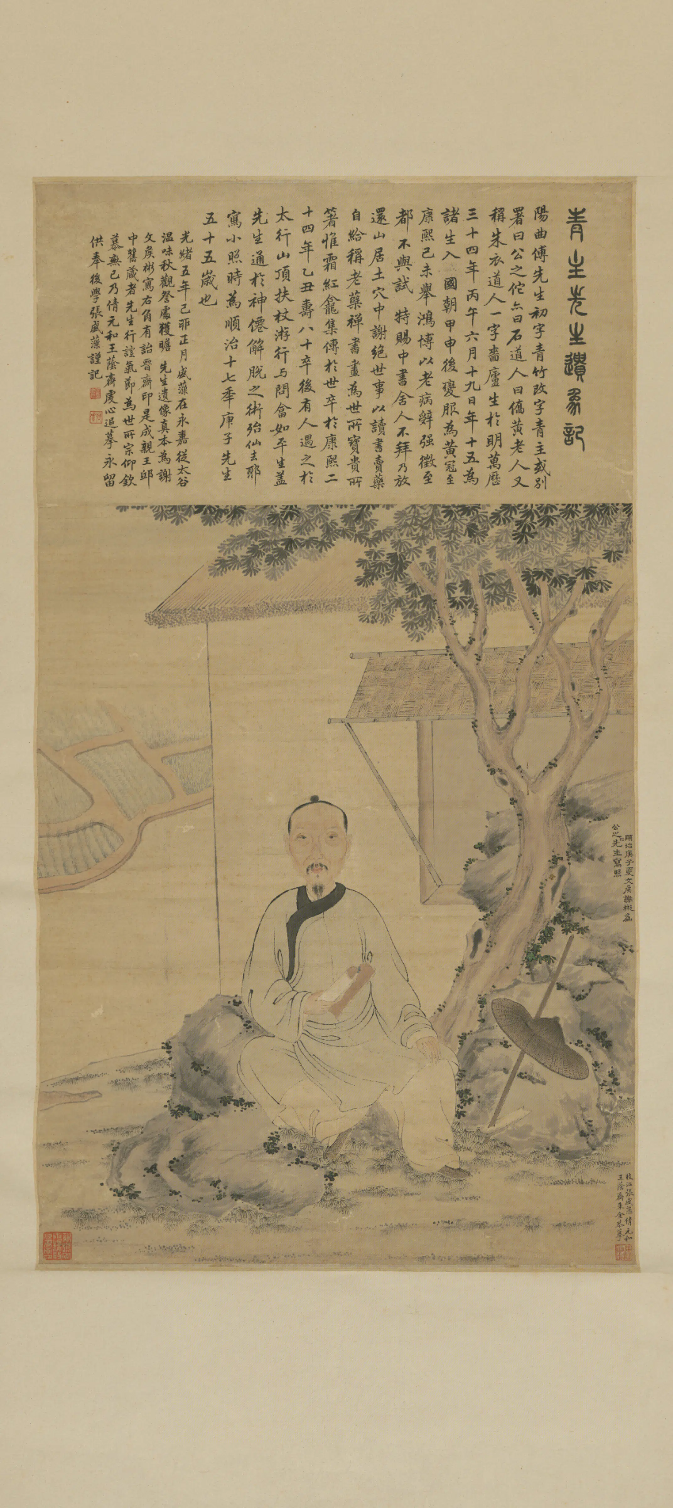 清代【傅山】《王荫斋摹谢彬画像轴》