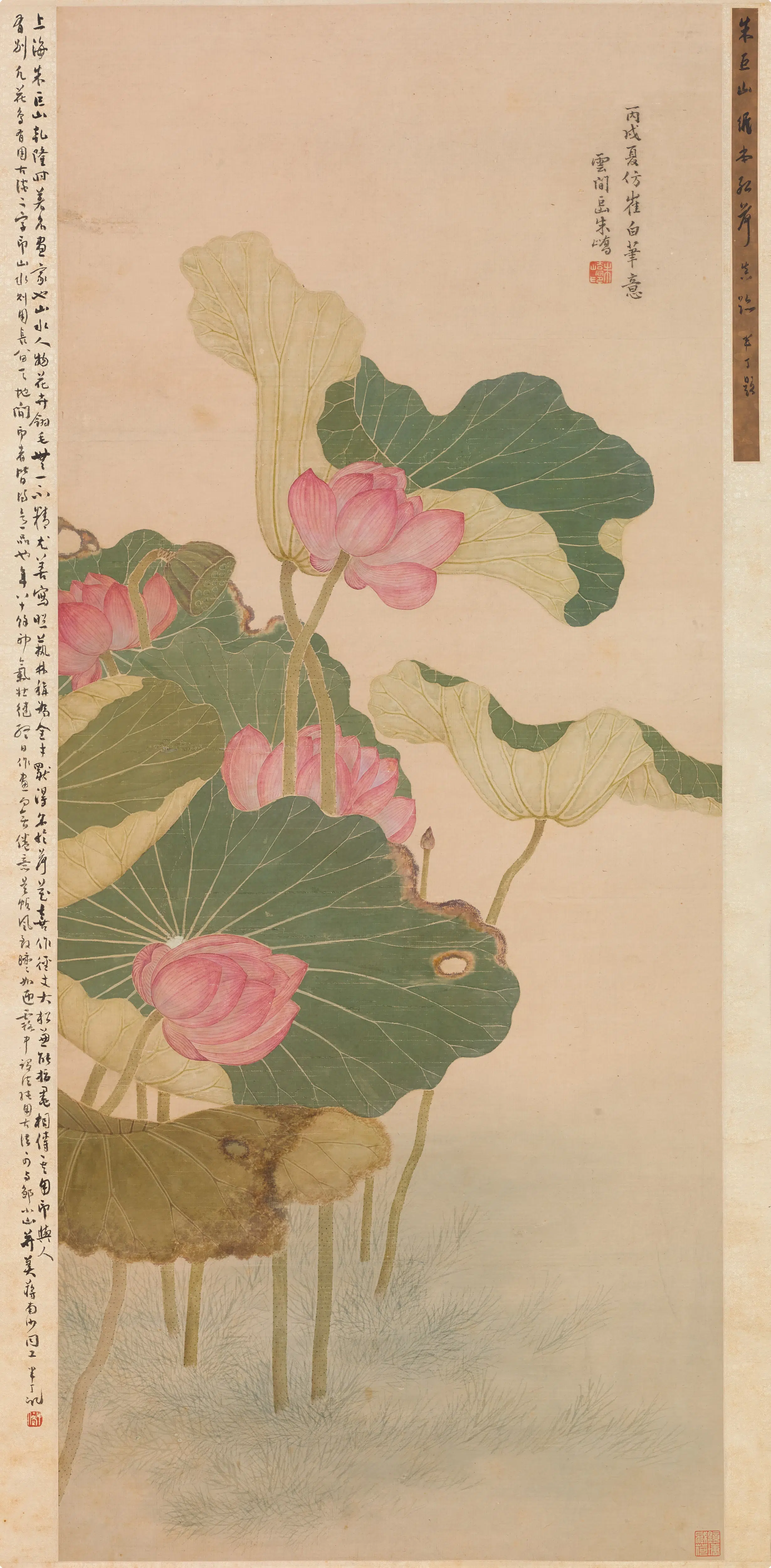 清代【朱峤】《荷花轴》