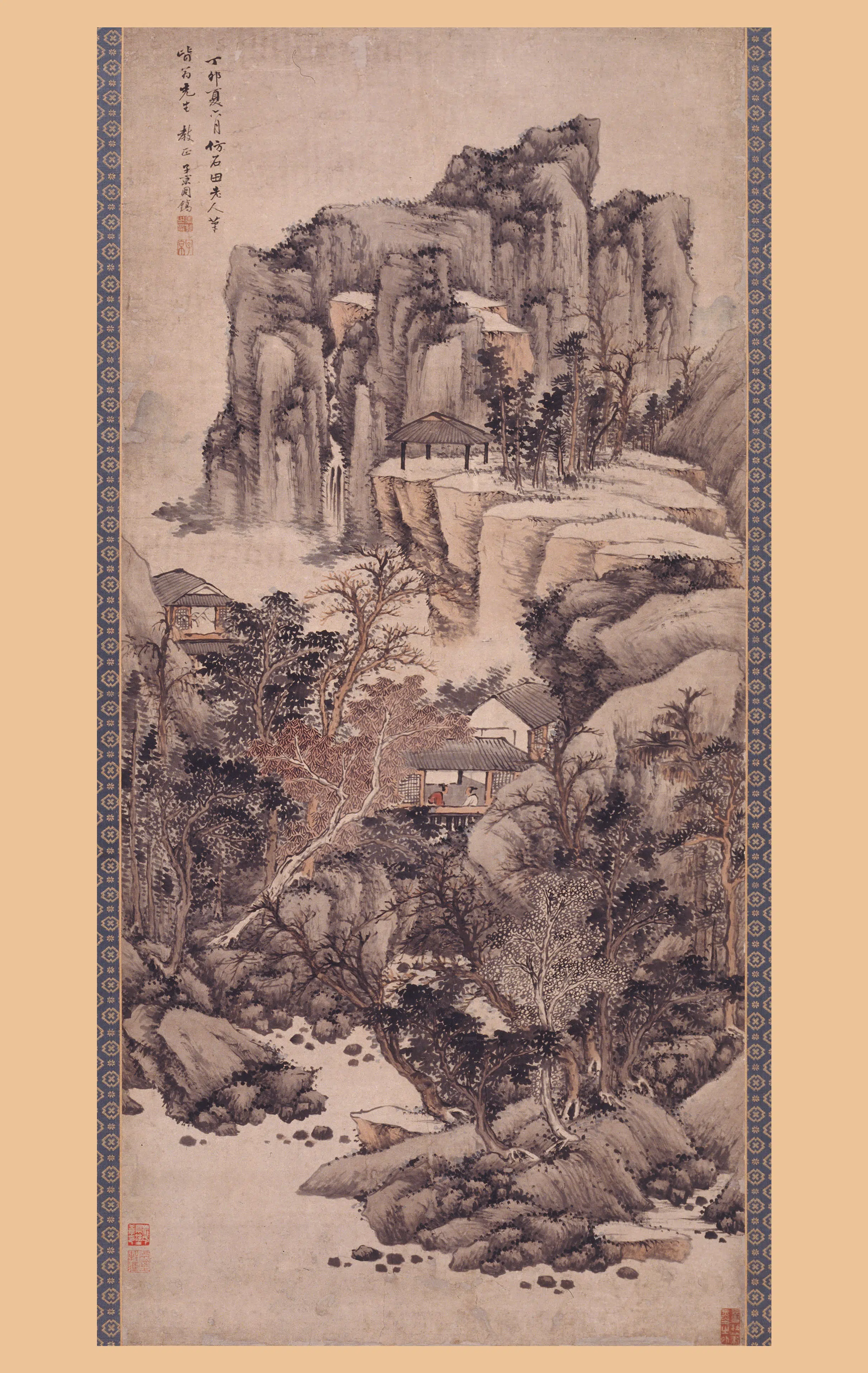 清代【周镐】《仿石田山水画》