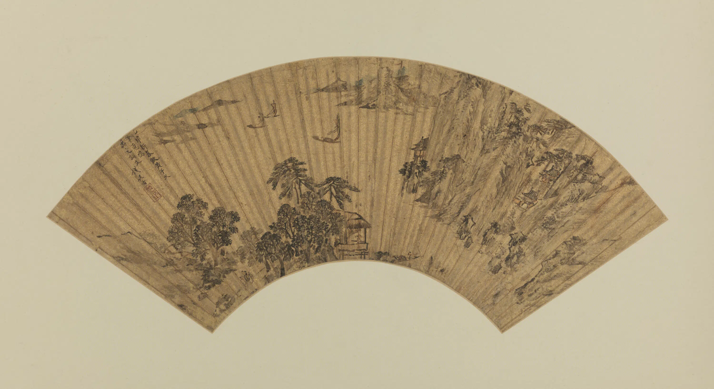 明朝【钱从古】《山水扇》 第1张
