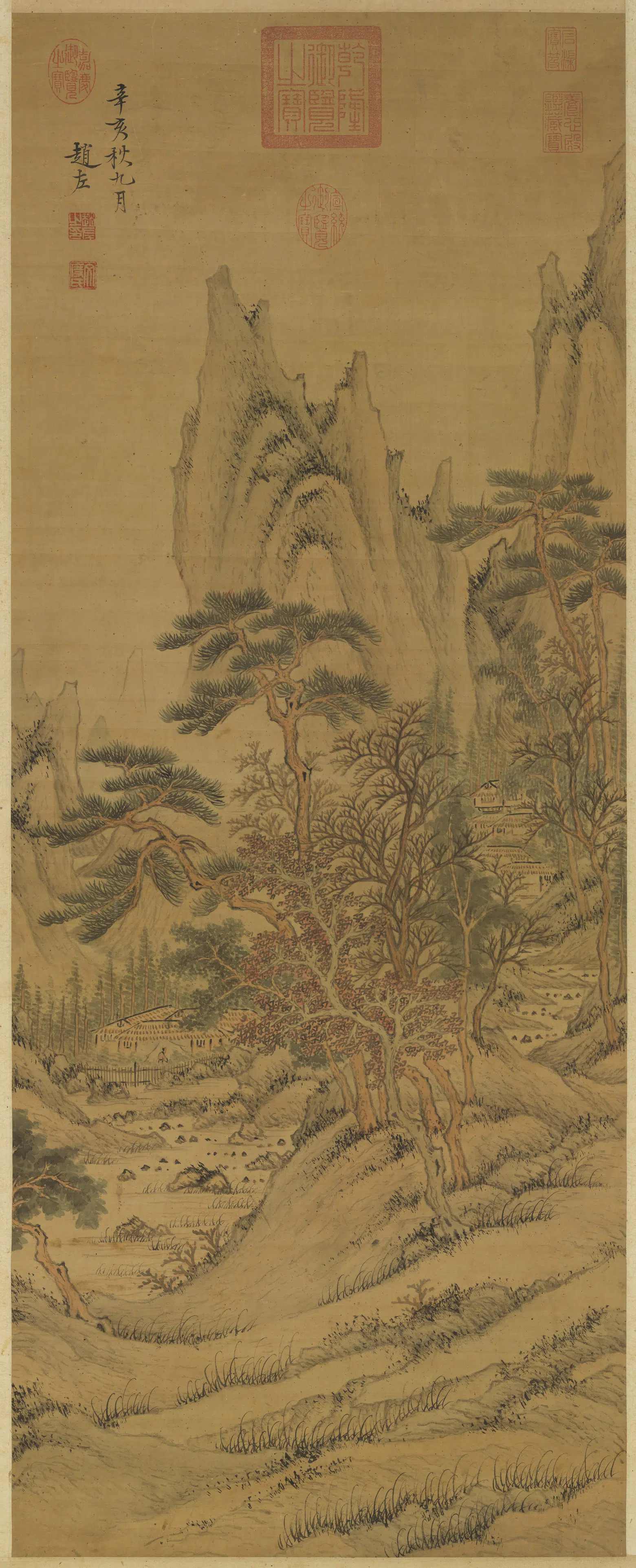 明朝【赵左】《秋山红树图轴-1》