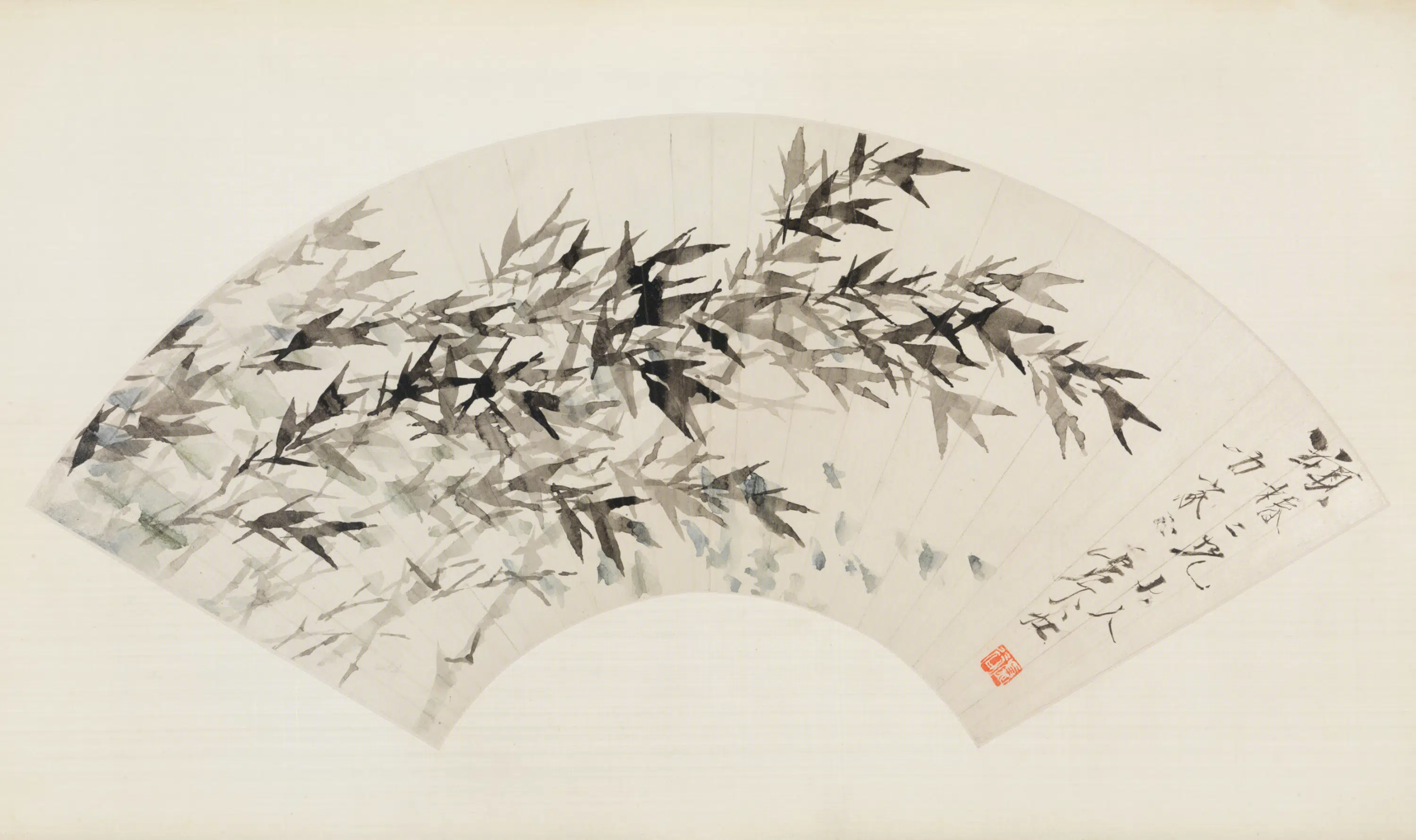 清代【虚谷】《画竹扇页》