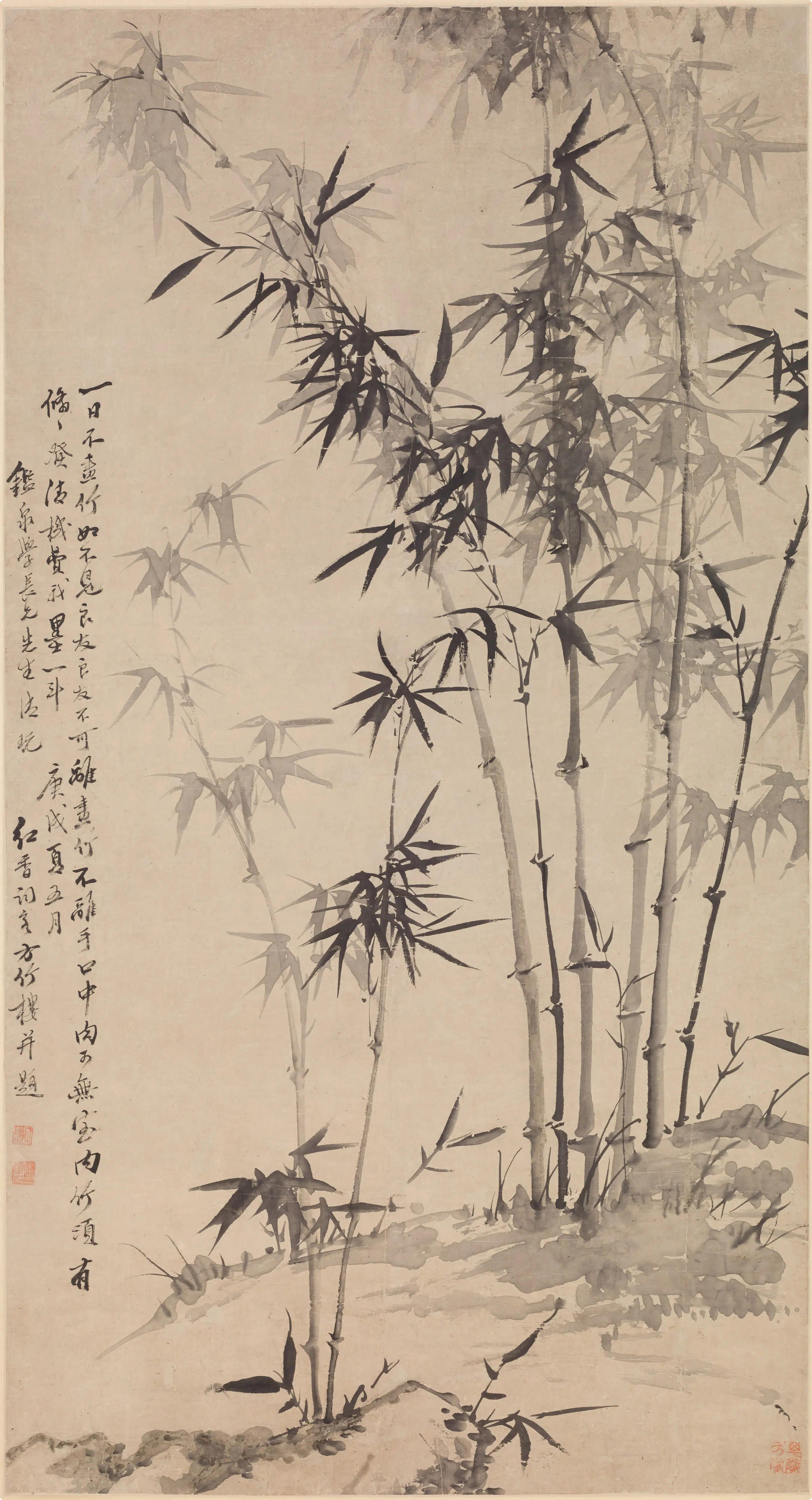 清代【方元鹿】《墨竹图轴》