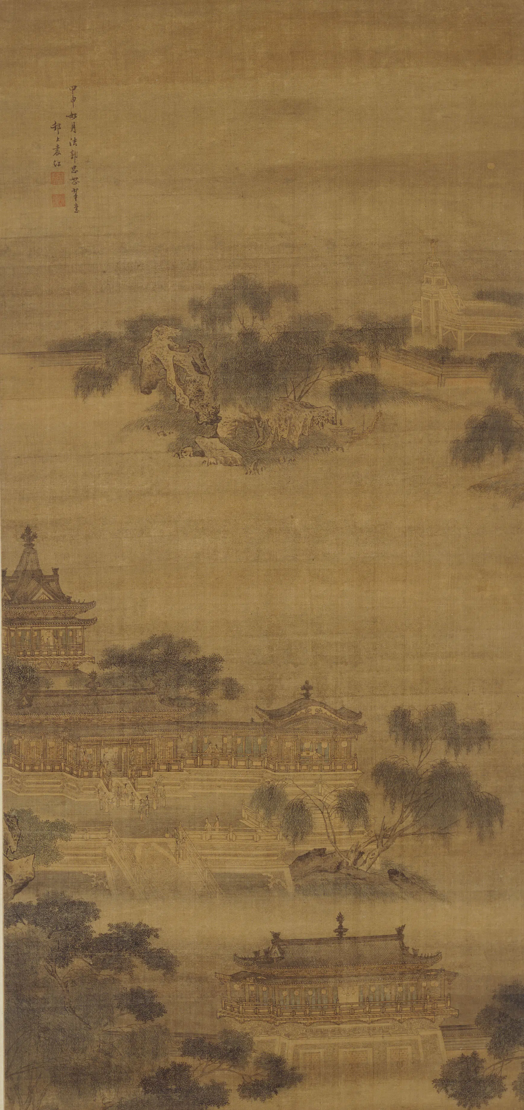 清代【袁江】《水殿春深图轴》