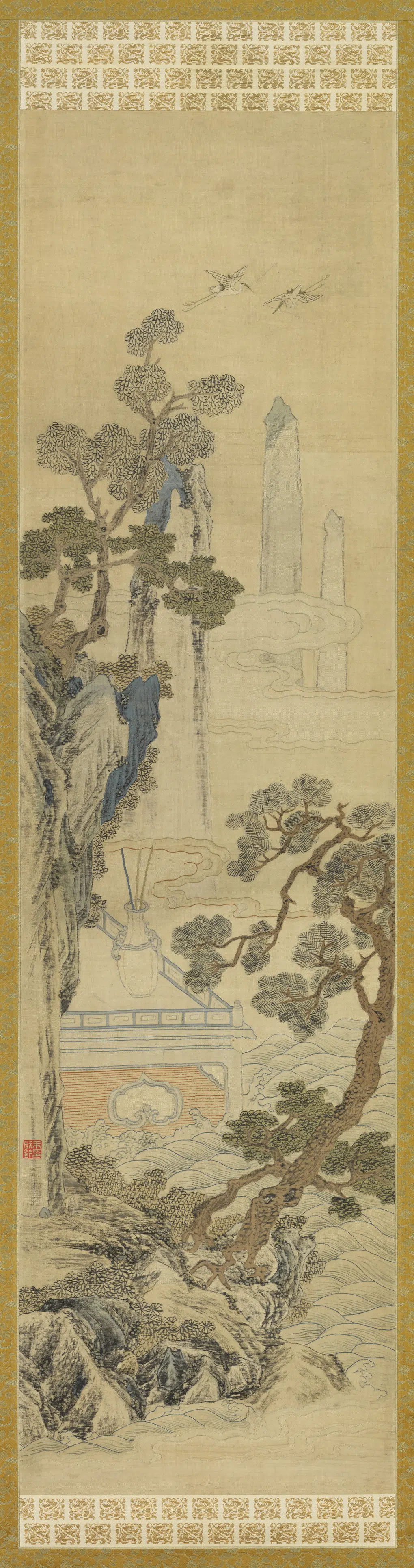 清代【爱新觉罗弘历-乾隆-清高宗】《乾隆缂丝山水挂屏（三）图轴》