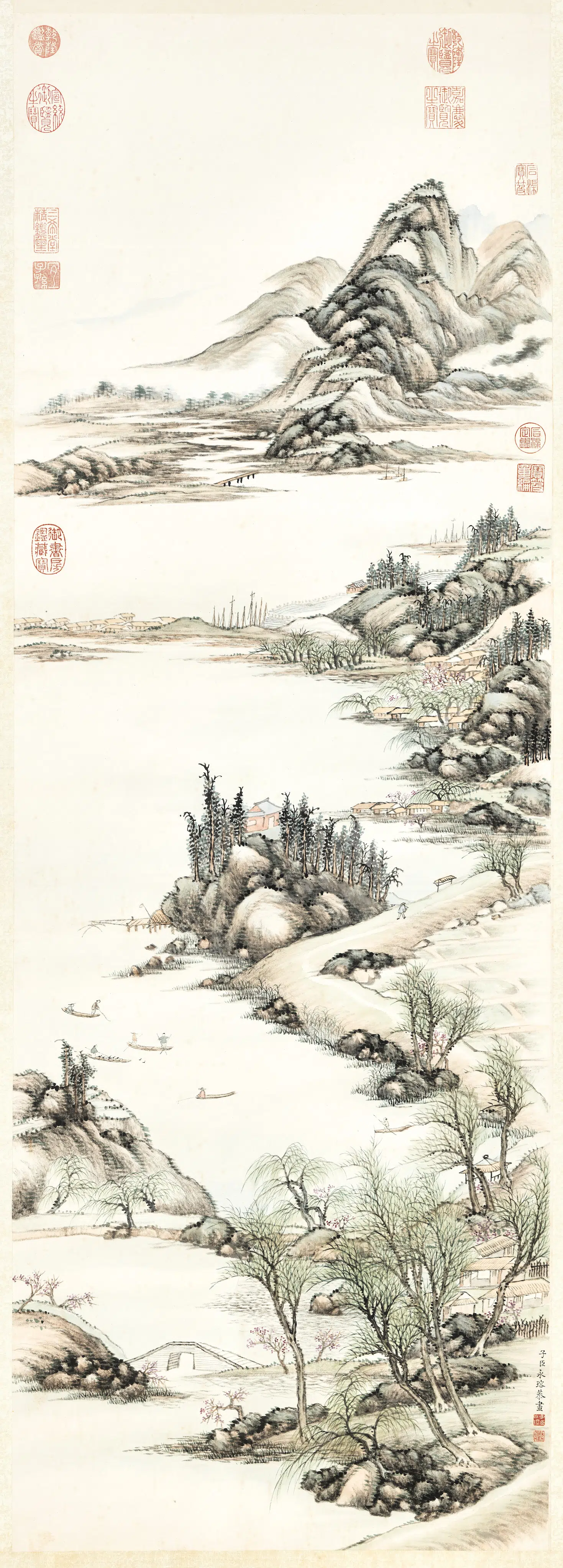清代【爱新觉罗·永瑢】《画春潭渔集图轴》