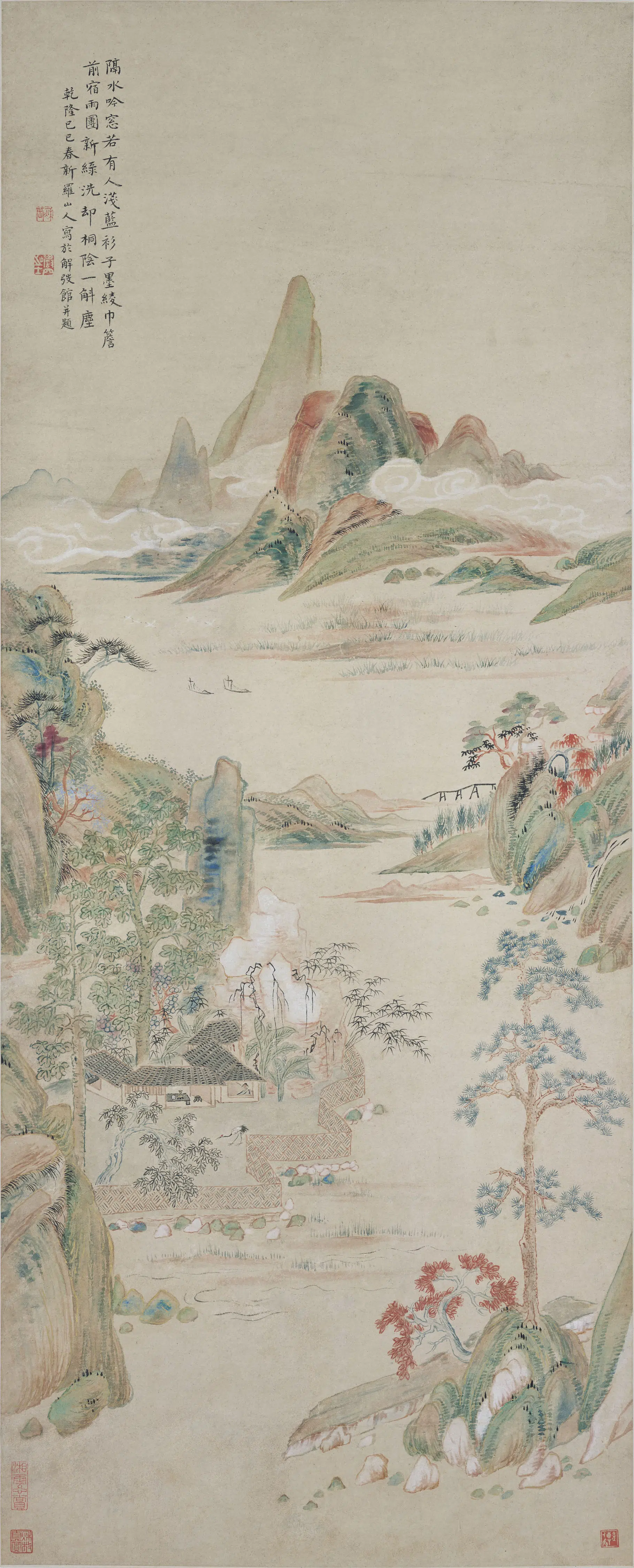 清代【华喦（华岩)】《金碧山水图轴》