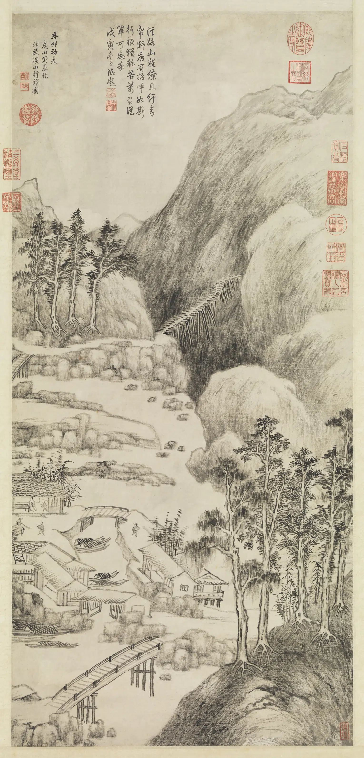 清代【黄鼎】《溪山行旅图轴》