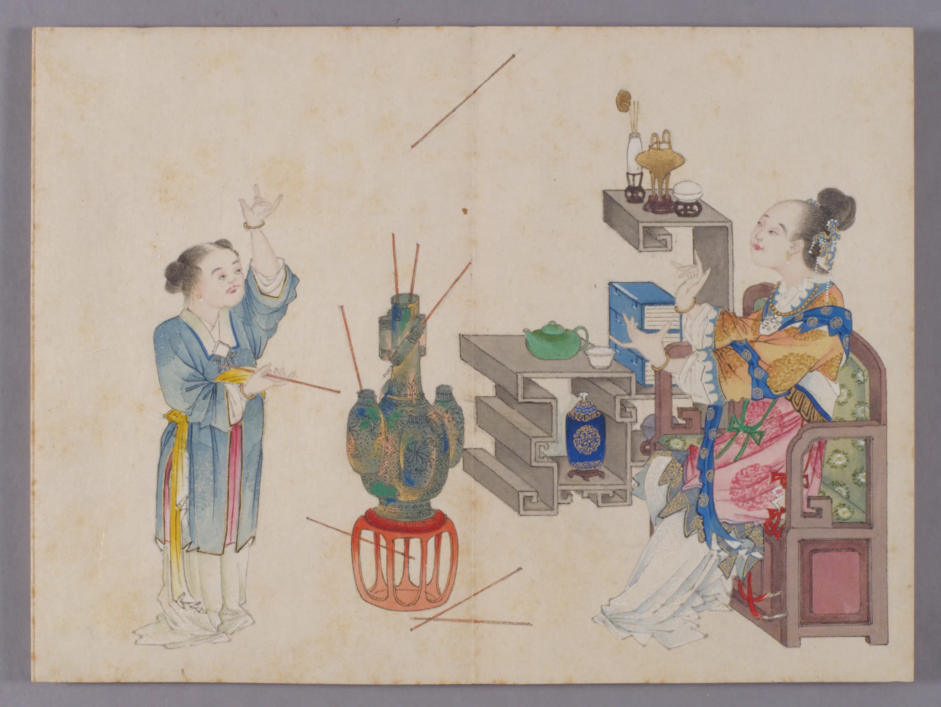清代【喻兰】《仕女清娱图册（8开）》 第5张