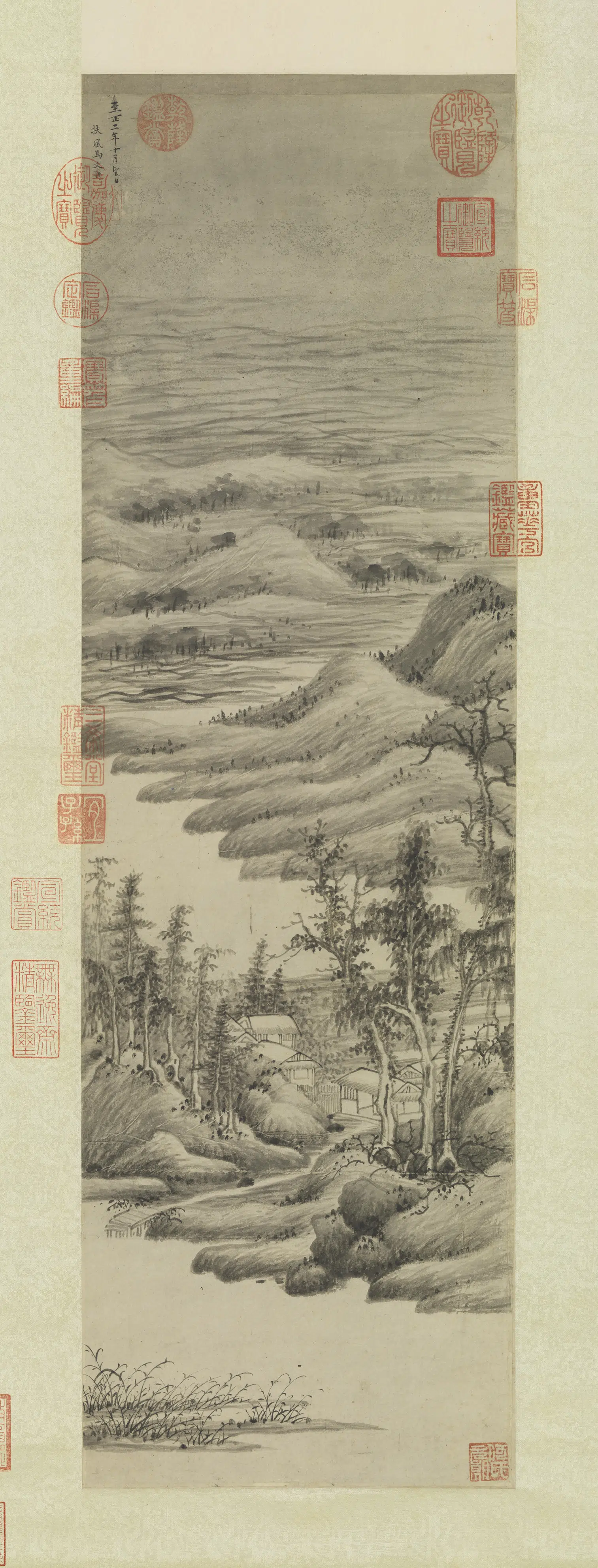 元代【马琬】《溪山新雨图轴》