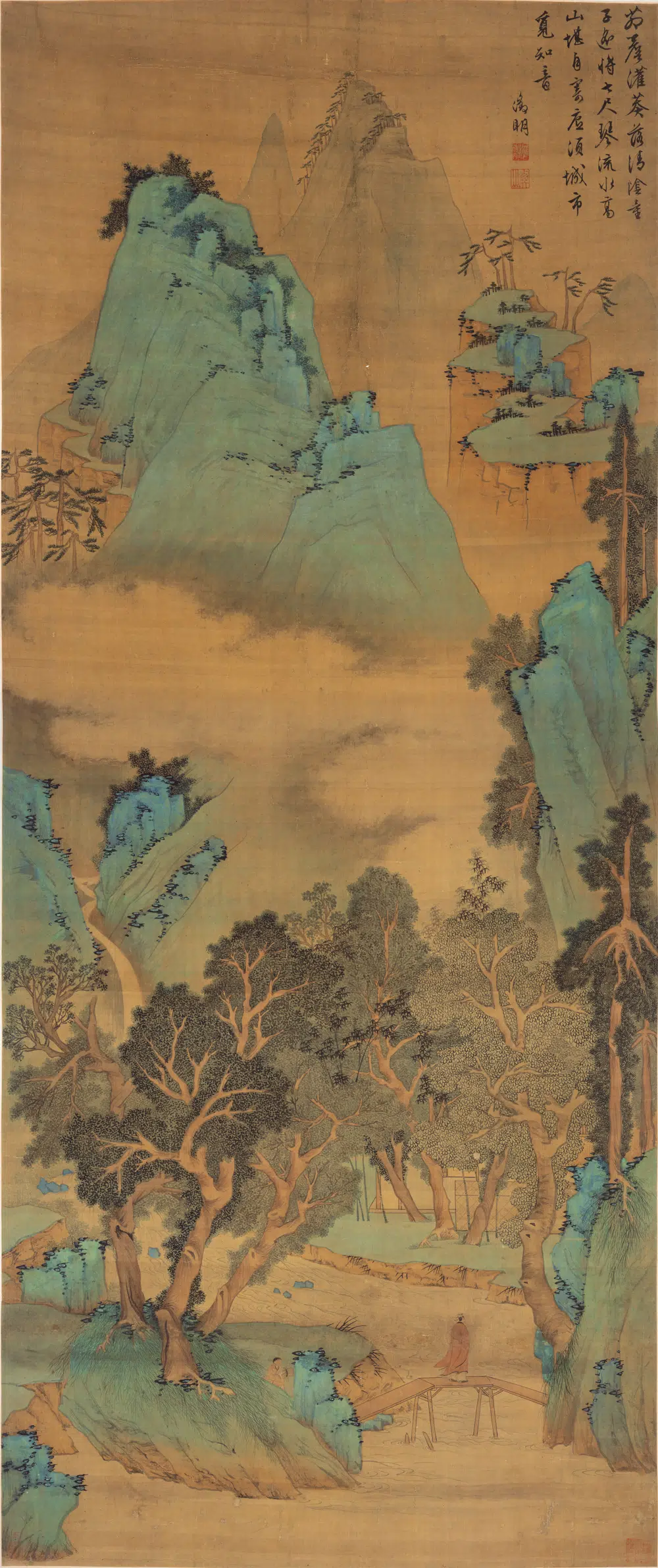 明朝【文徵明（文征明）】《茅檐灌葵图轴》
