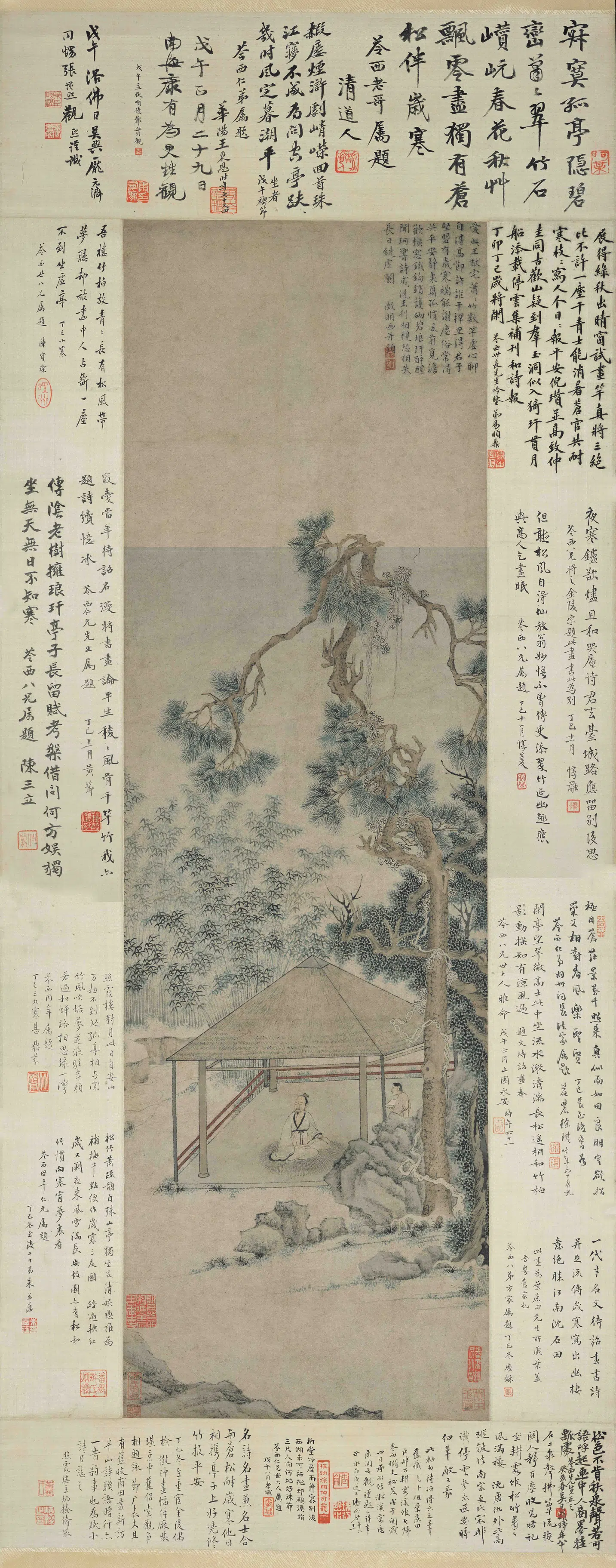明朝【文徵明（文征明）】《茅亭趺坐图轴》