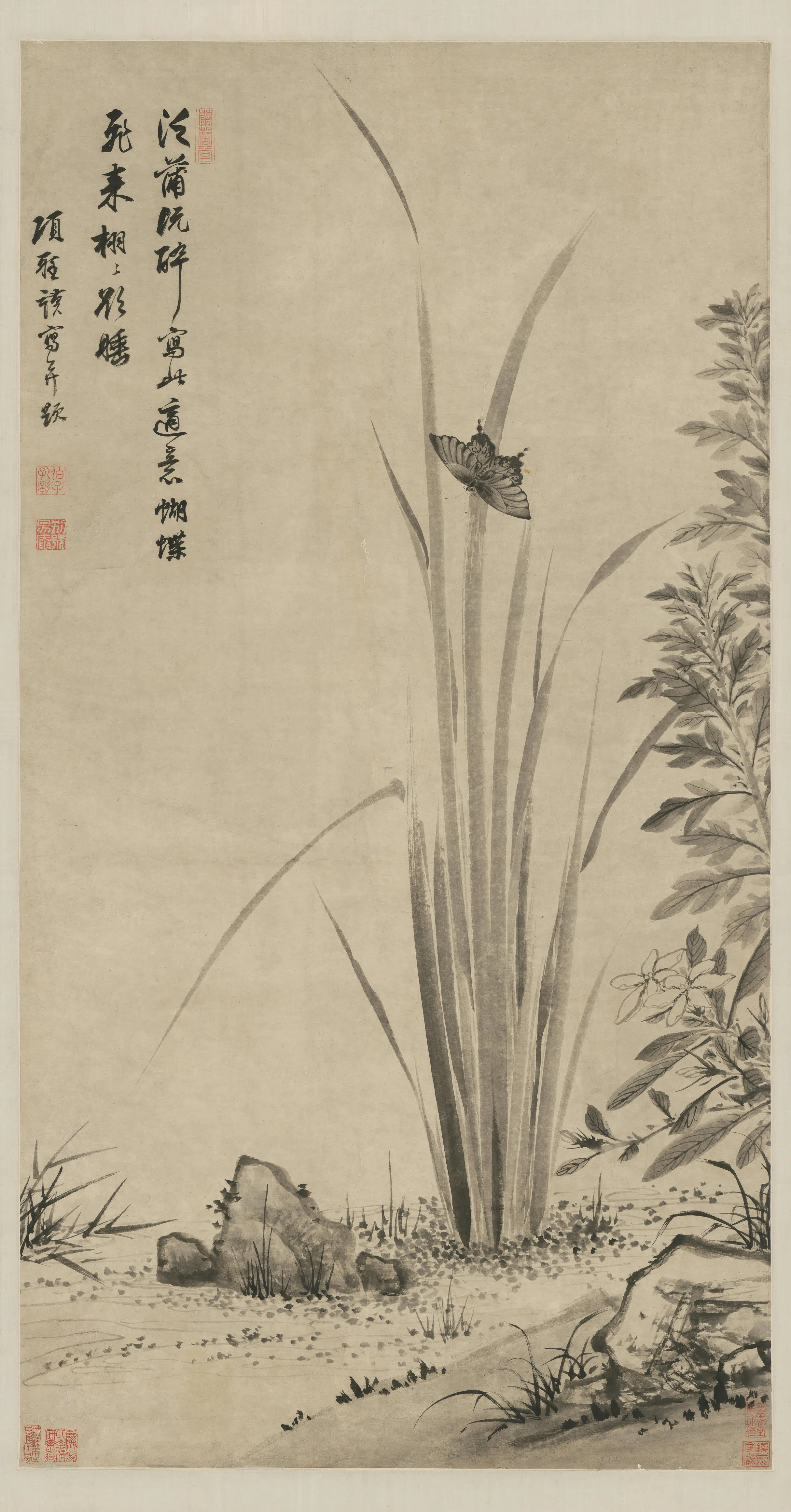 明朝【项圣谟】《蒲蝶图轴》
