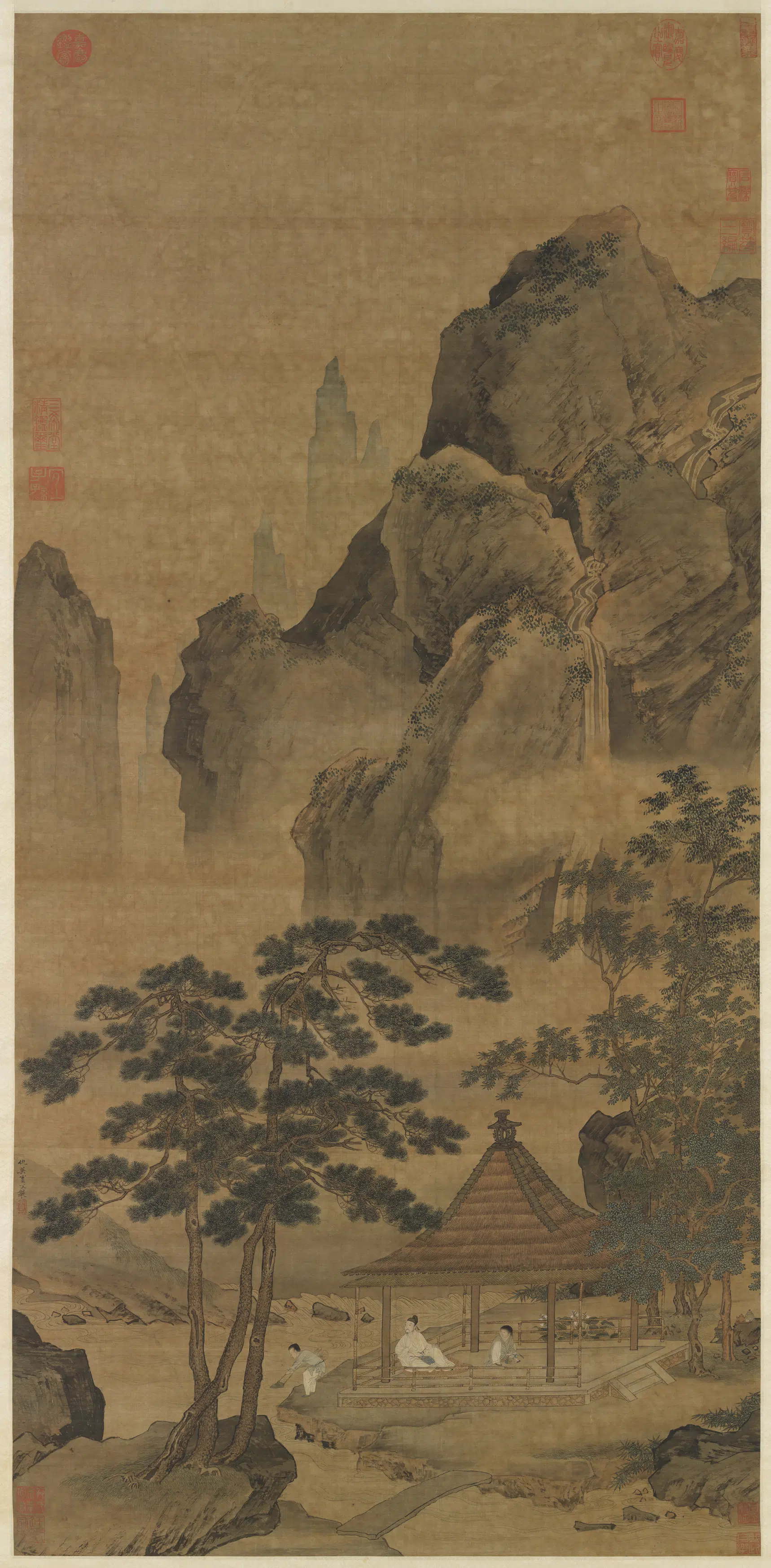 明朝【仇英】《松亭试泉图轴》