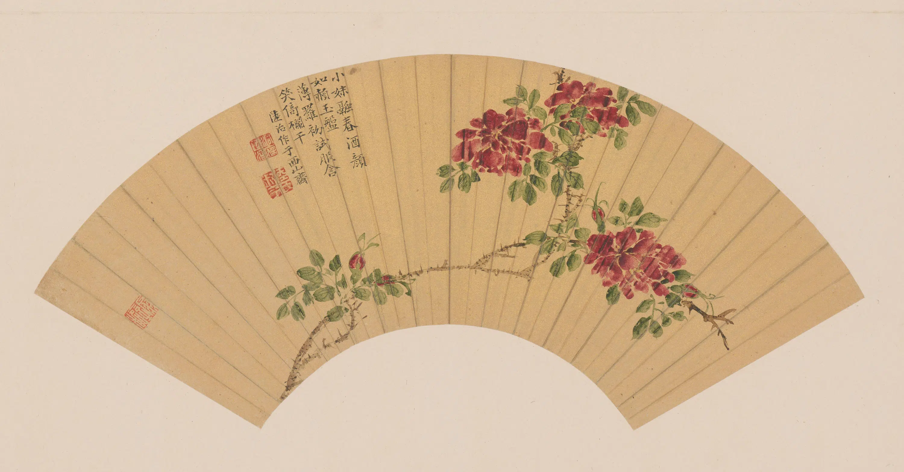 明代【陆治】《蔷薇扇面》