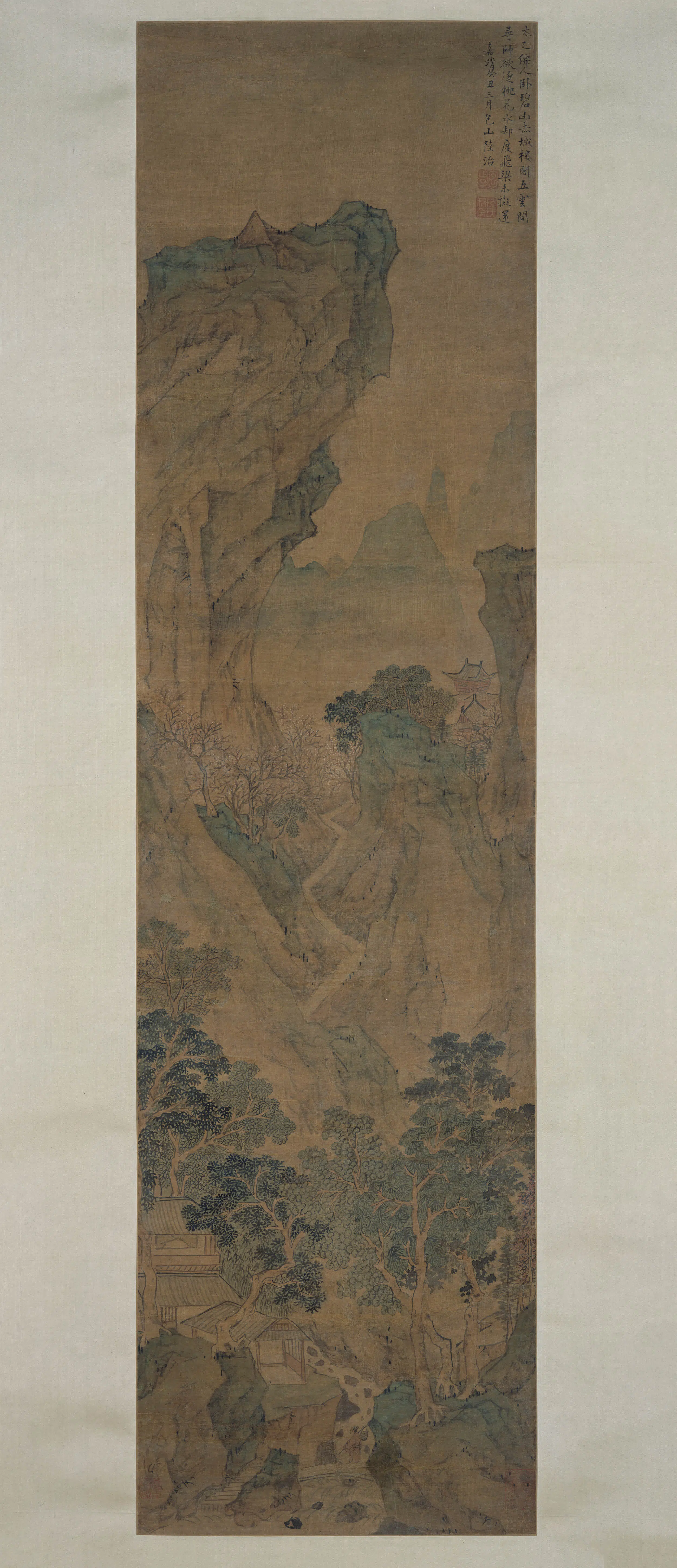 明朝【陆治】《碧山赤城图轴》 第1张