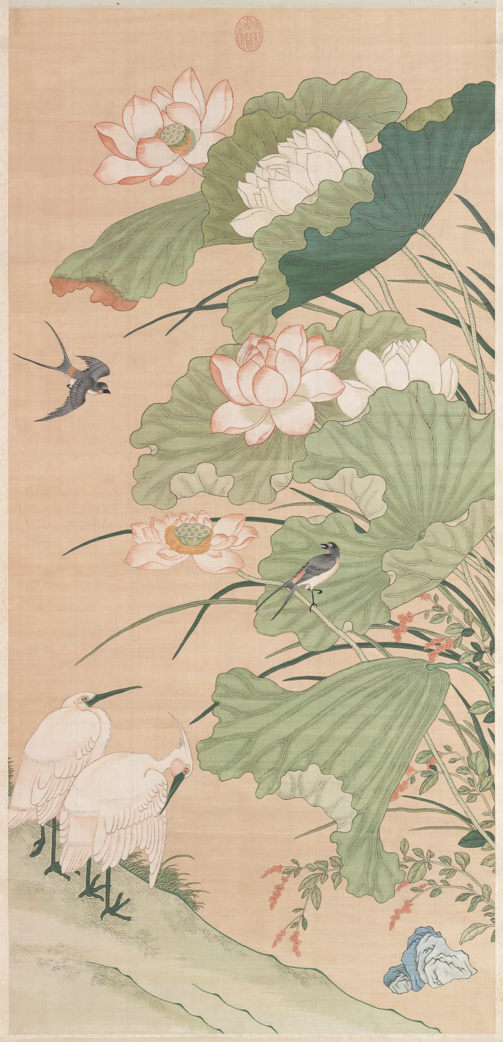 《无名氏画荷花缂丝图轴》