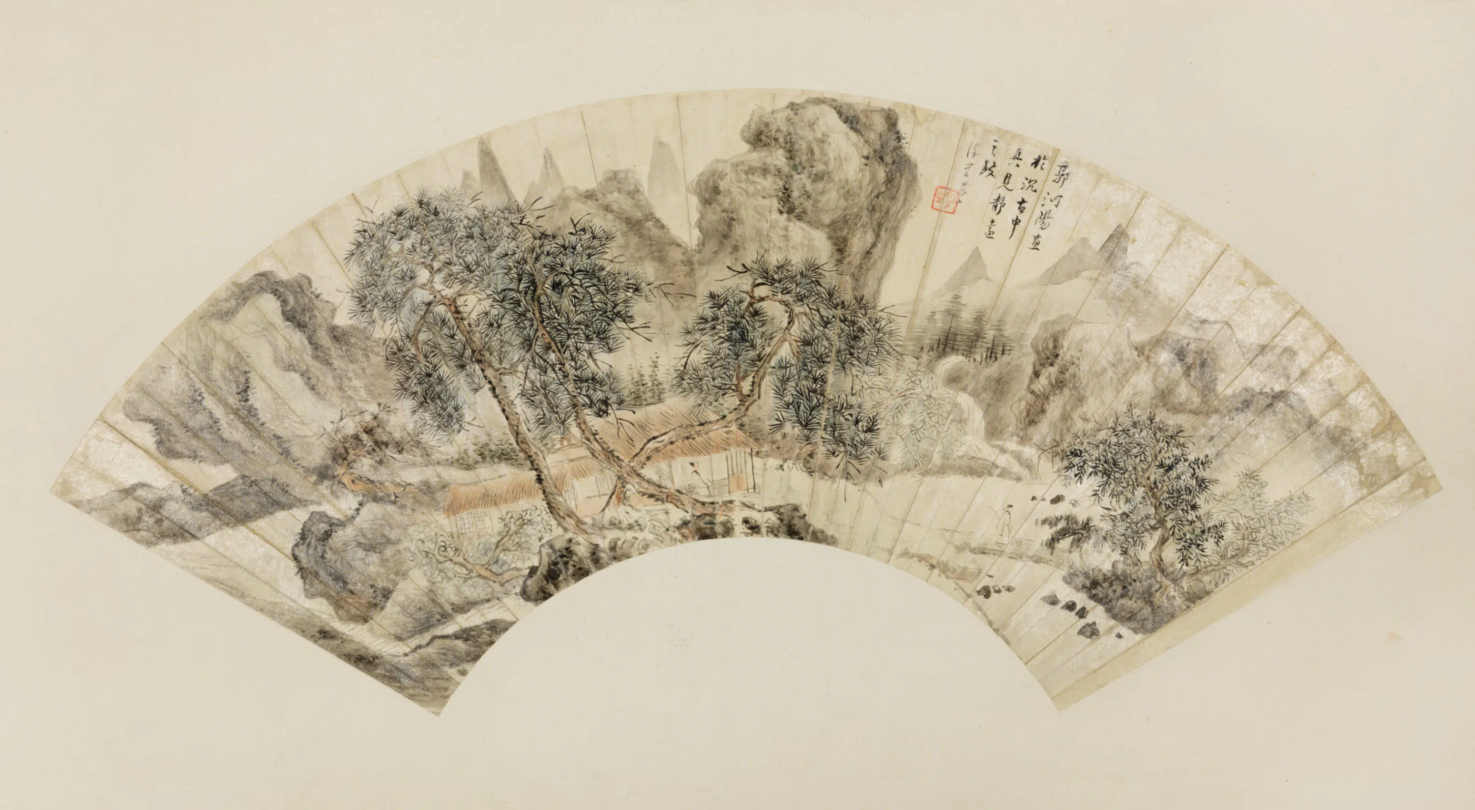 清代【朱昂之】《仿郭河阳山水扇面》