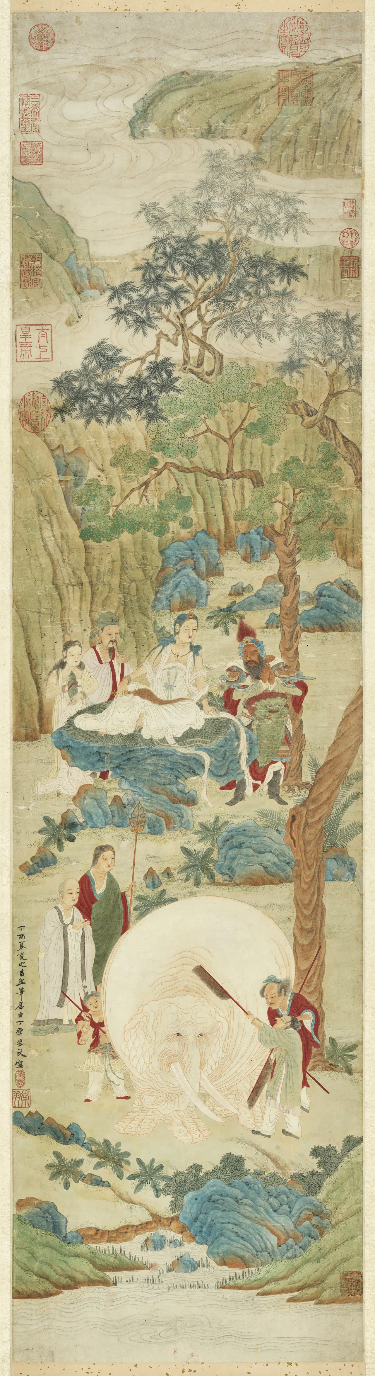 明朝【丁云鹏】《洗象图轴》