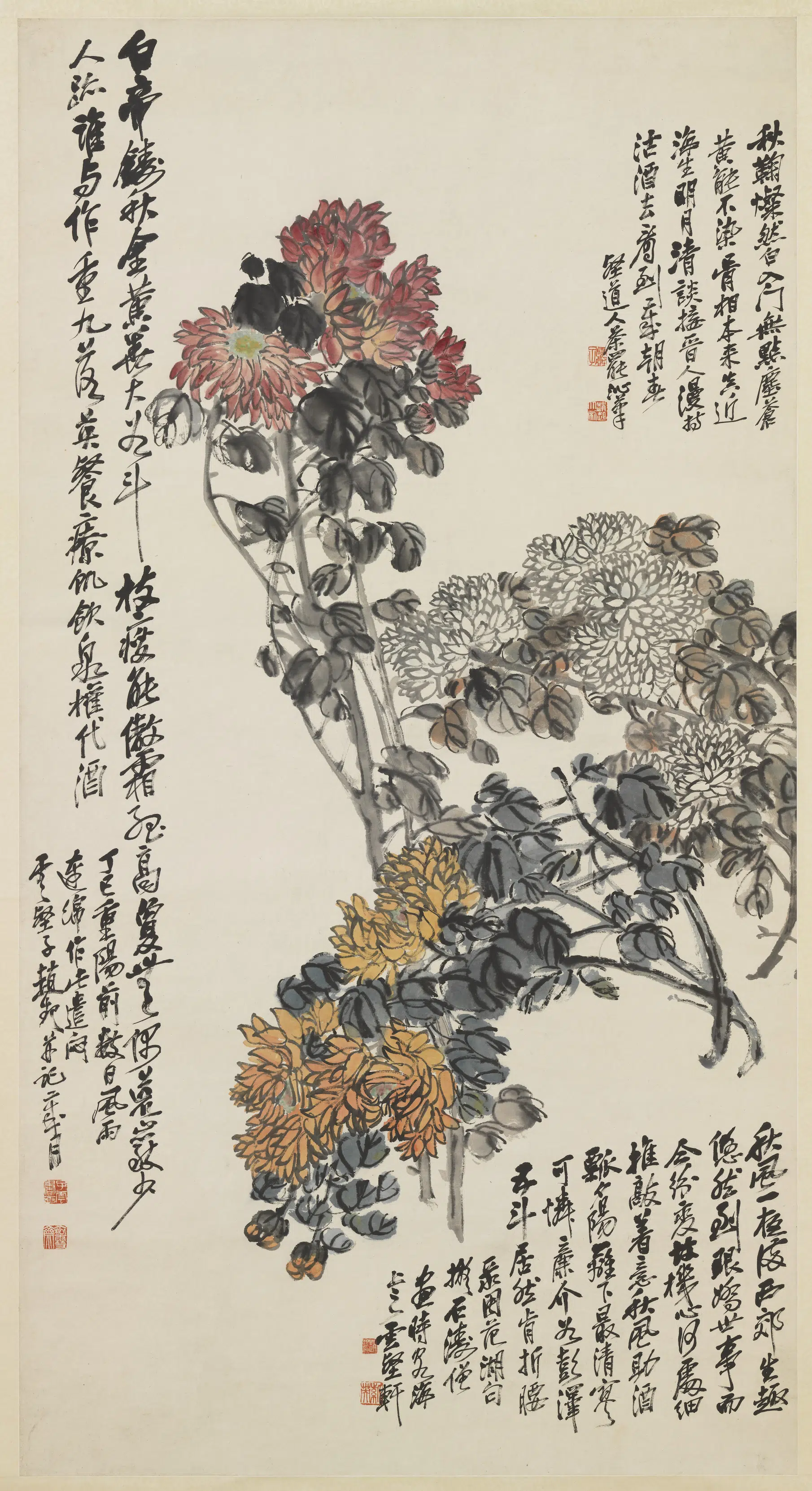 近现代【赵云壑】《民国赵起菊花图轴》
