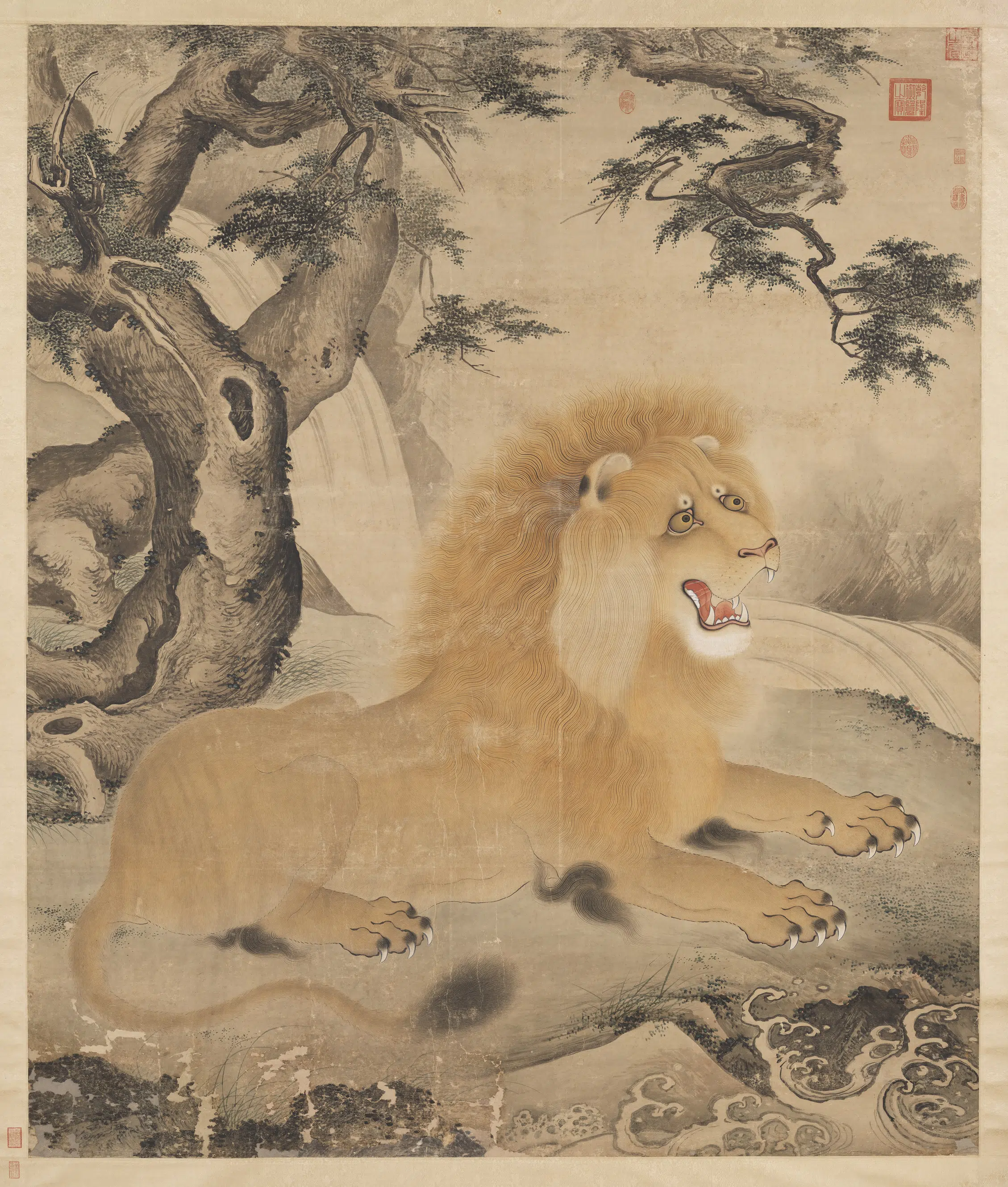 明朝《明人画狻猊图轴》