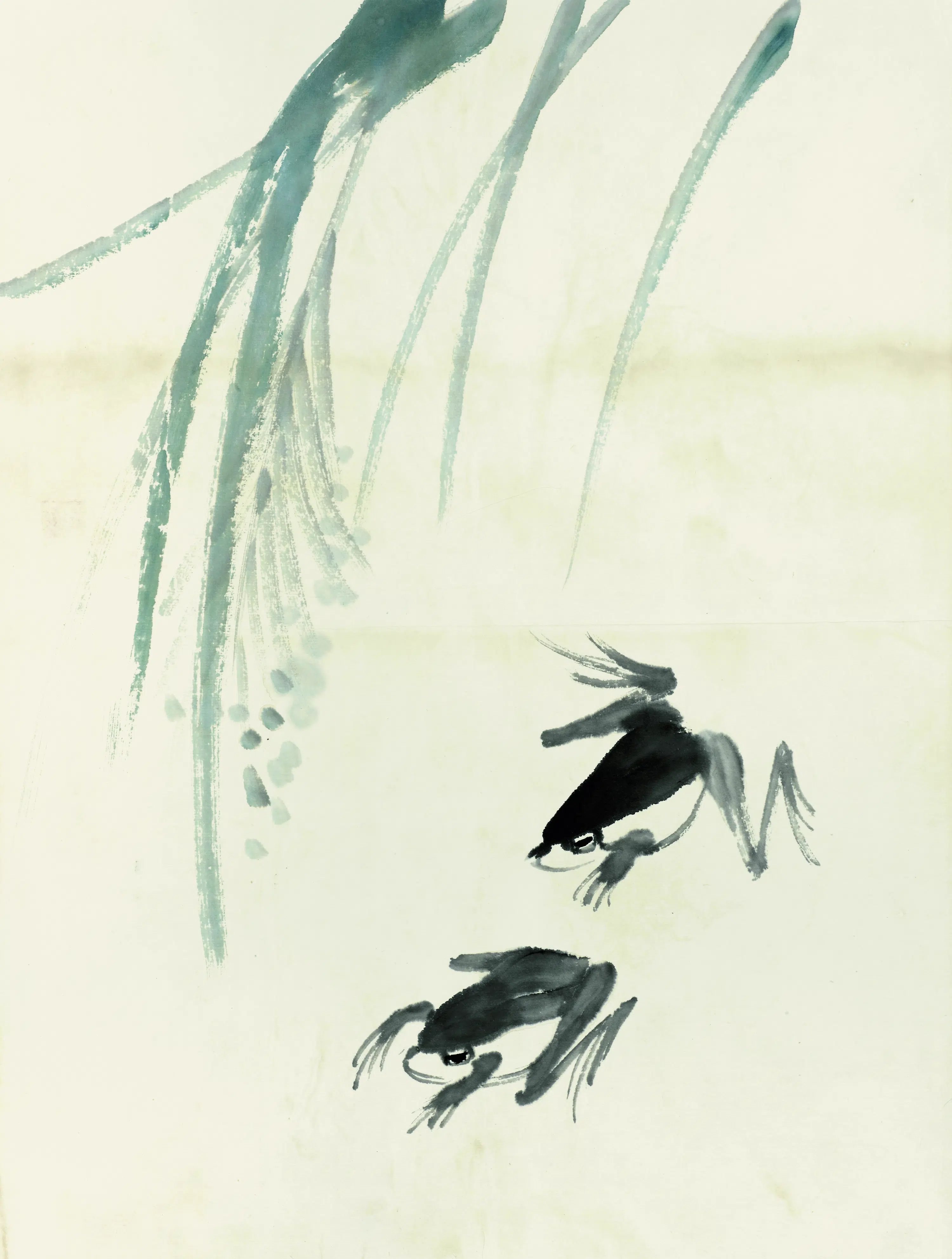 近现代【齐白石】《鱼虾册页长草双蛙》