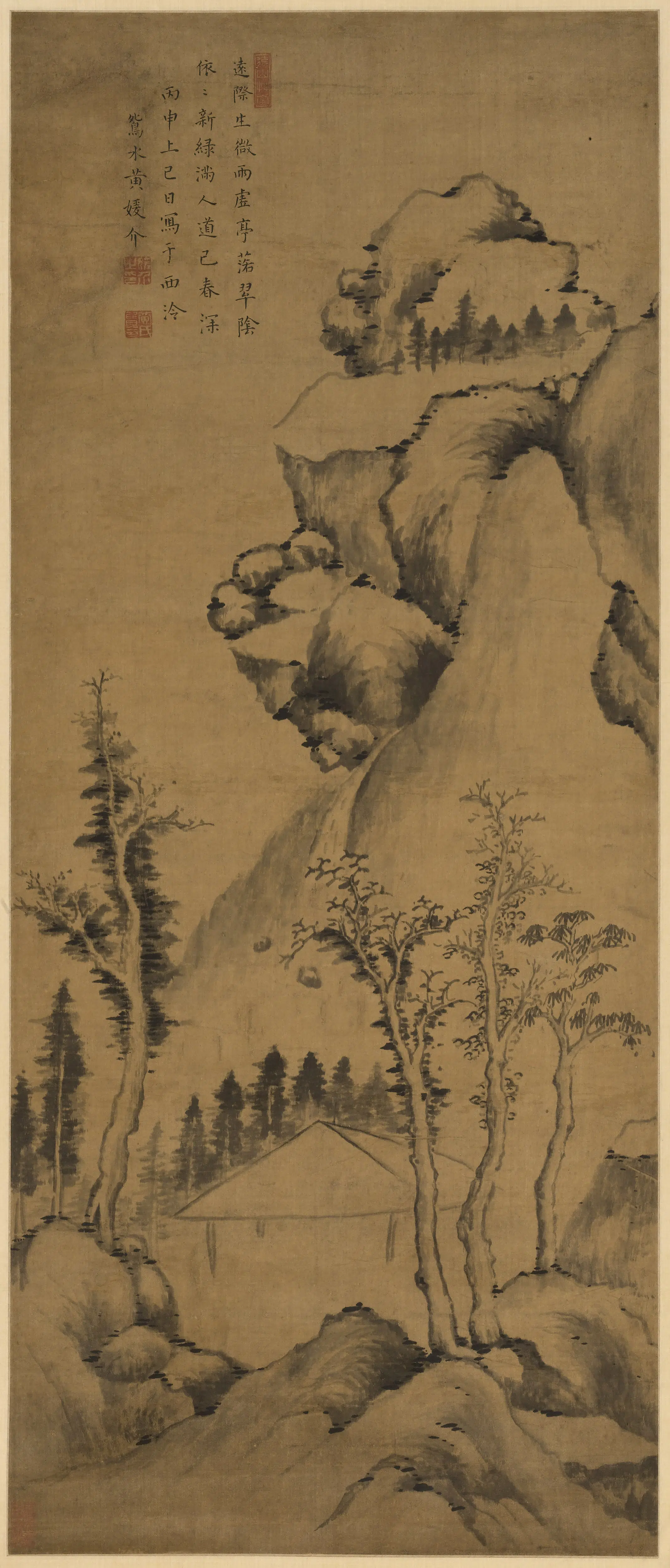 明朝【黄媛介】《虚亭落翠图轴》