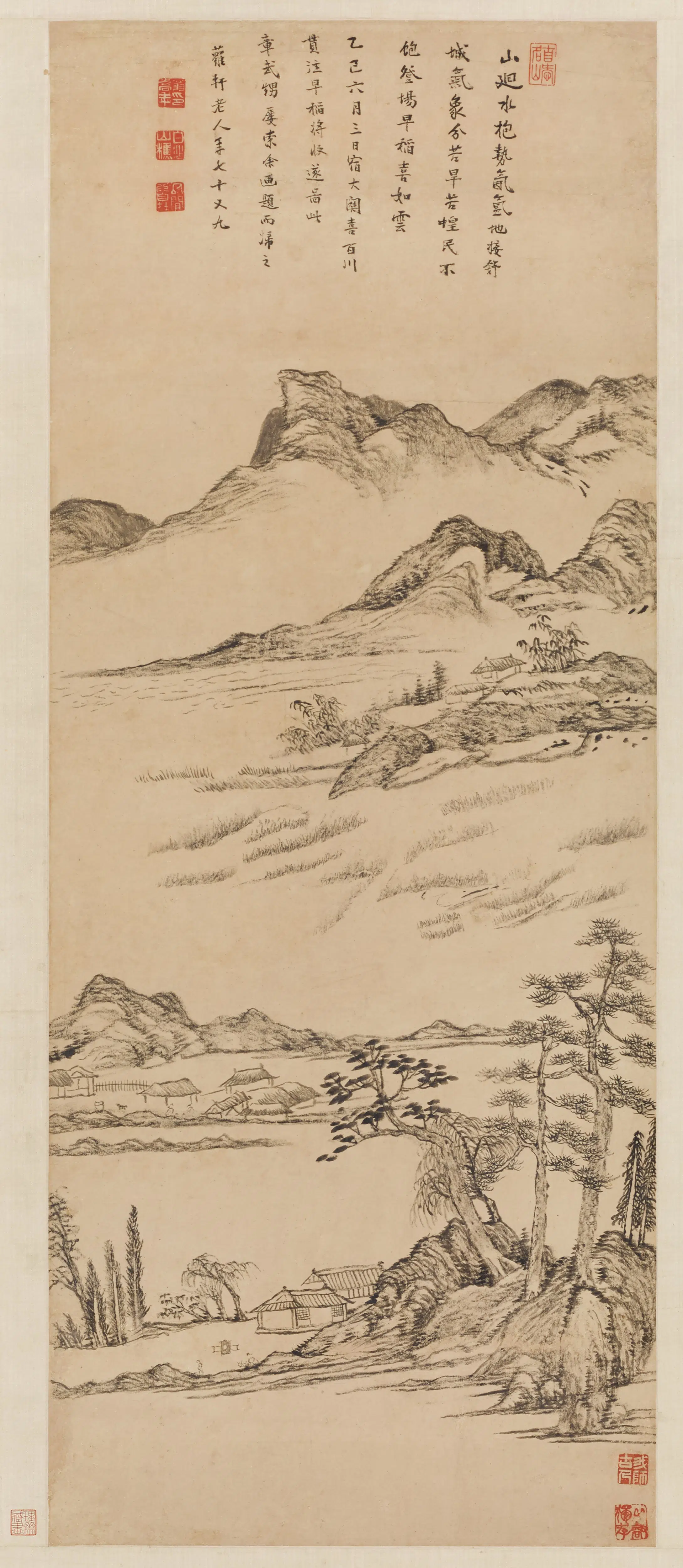 清代【翁嵩年】《山回水抱图轴》