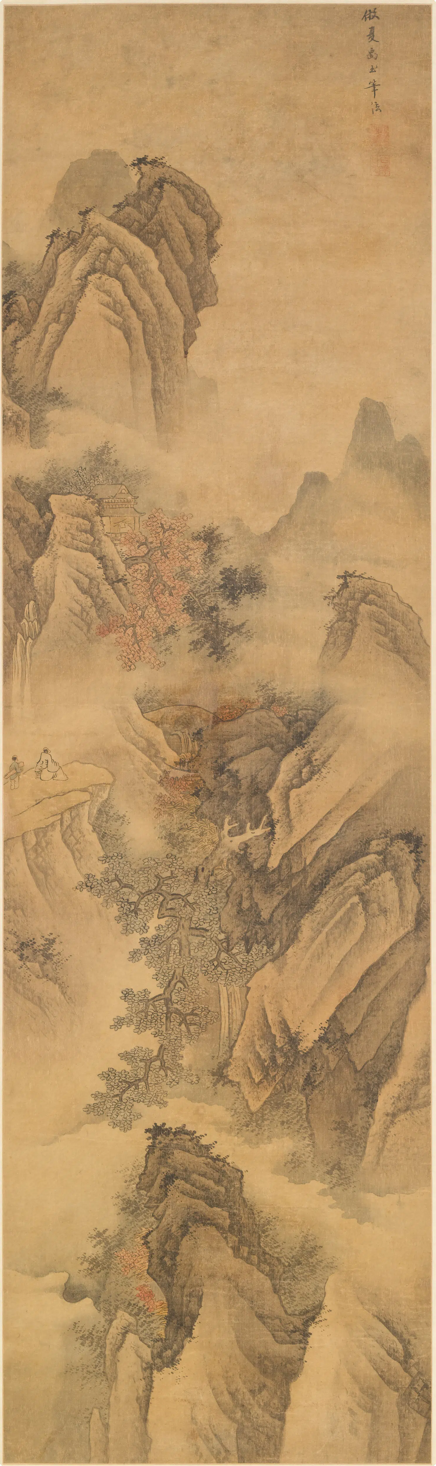 清代【章声】《听泉图轴》