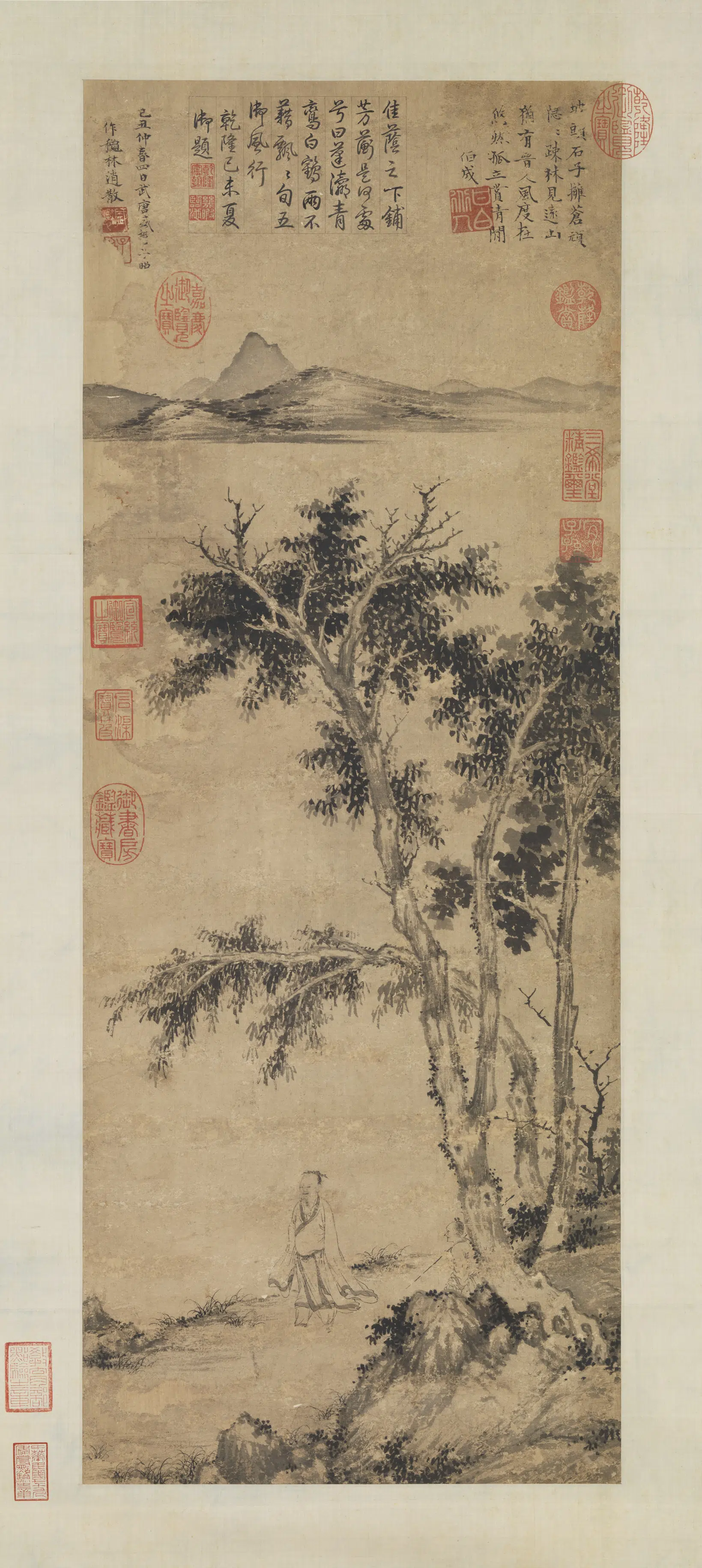 元朝【盛懋】《秋林萧散图轴》