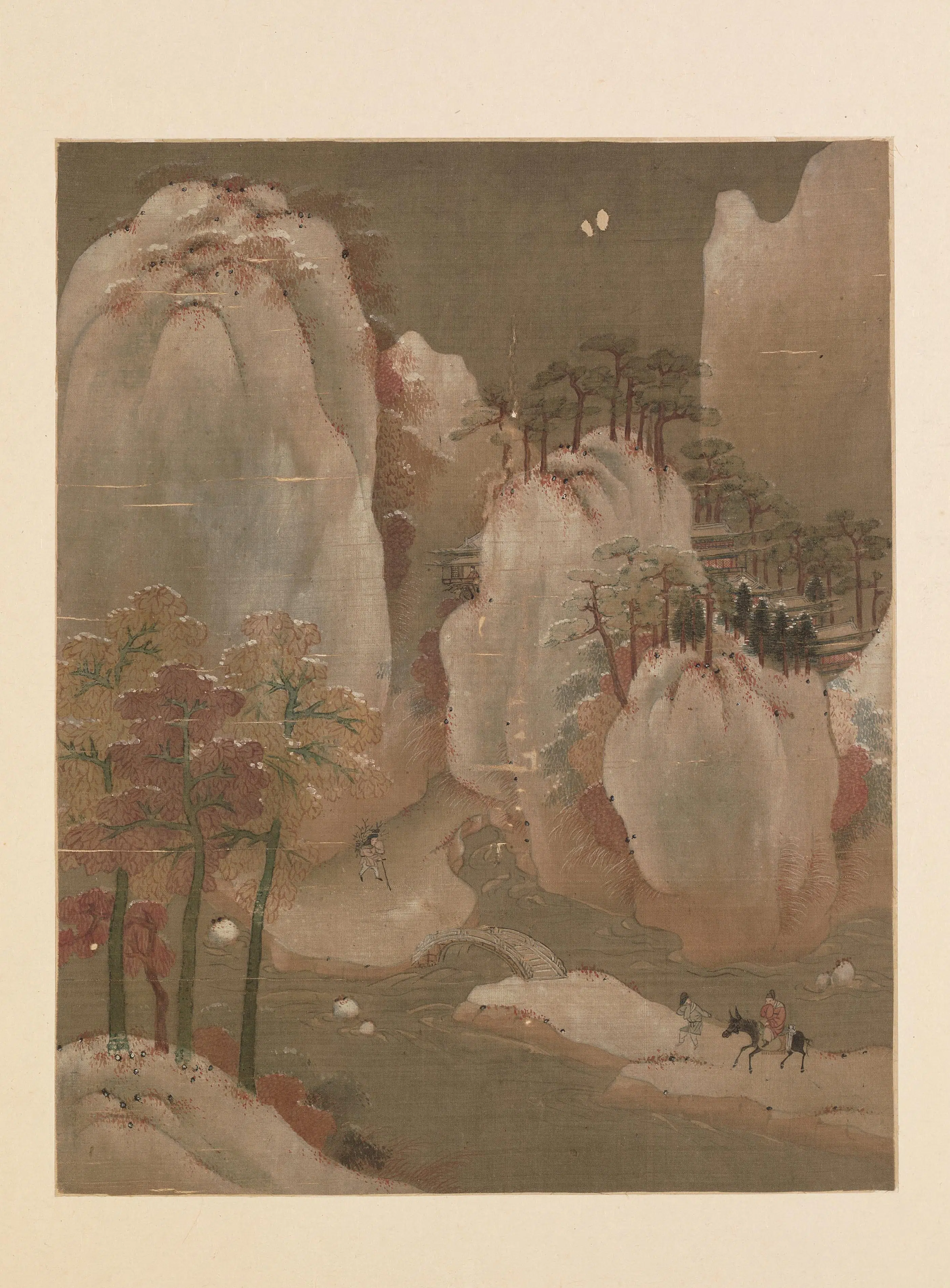 宋代【佚名】《宋人雪山行骑图页》
